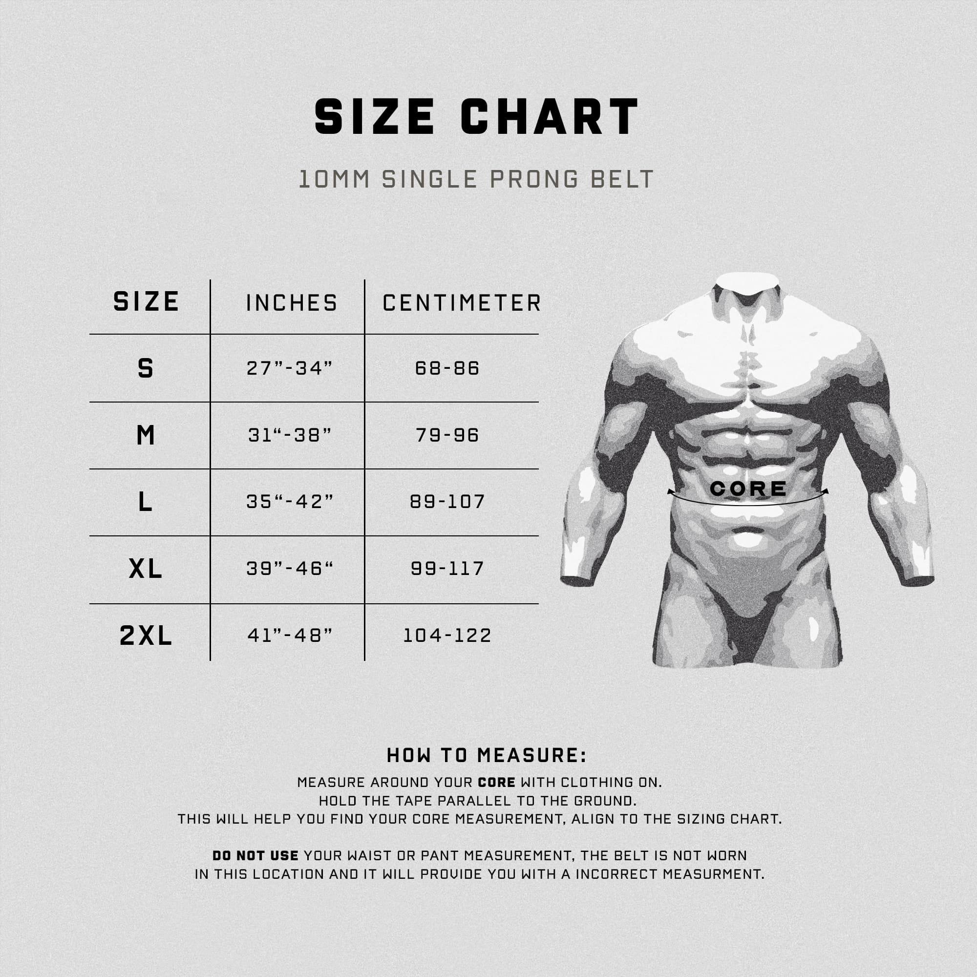 single prong belt size chart
