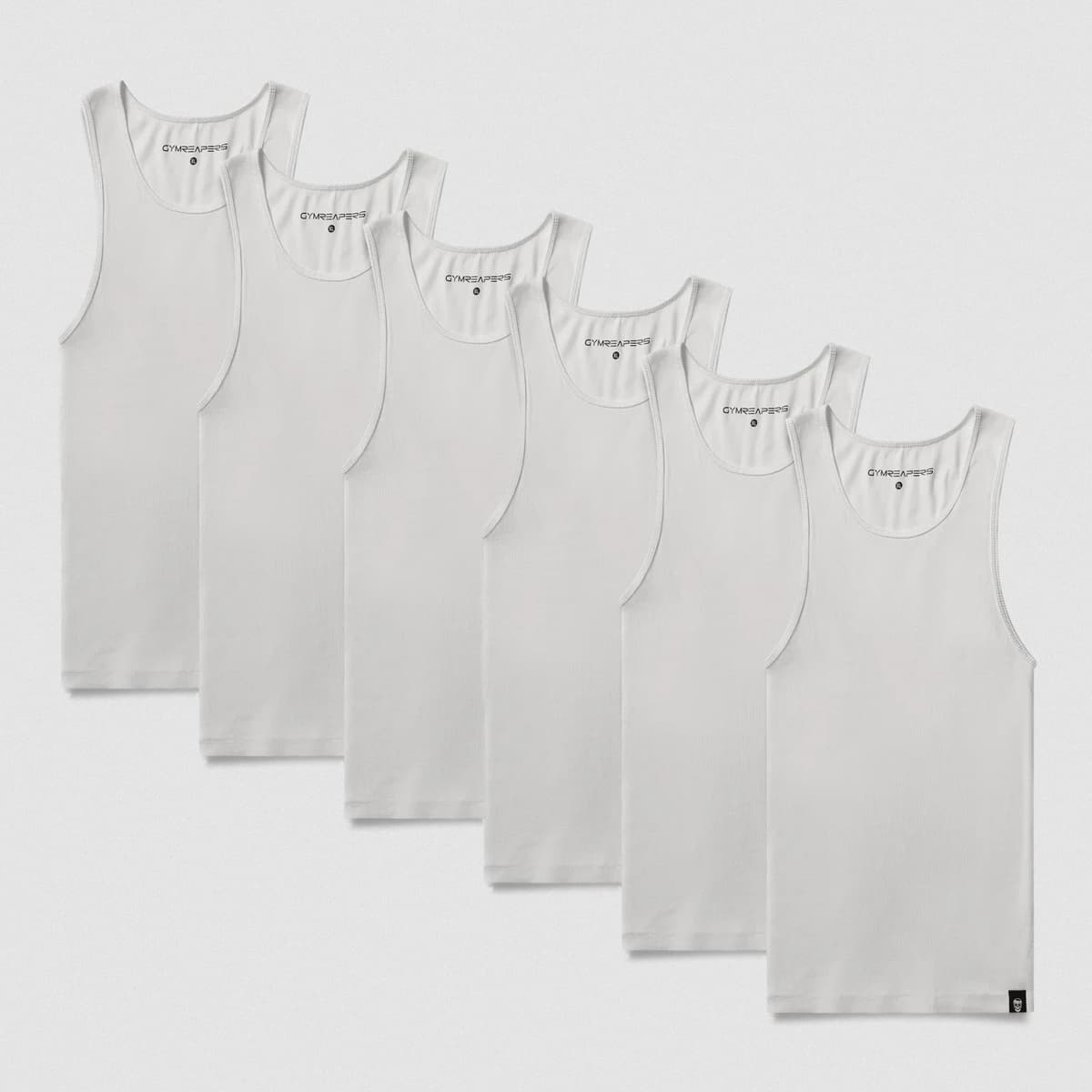 Men's Ribbed Tank 6-Pack in White – Flat Lay, 6-Pack