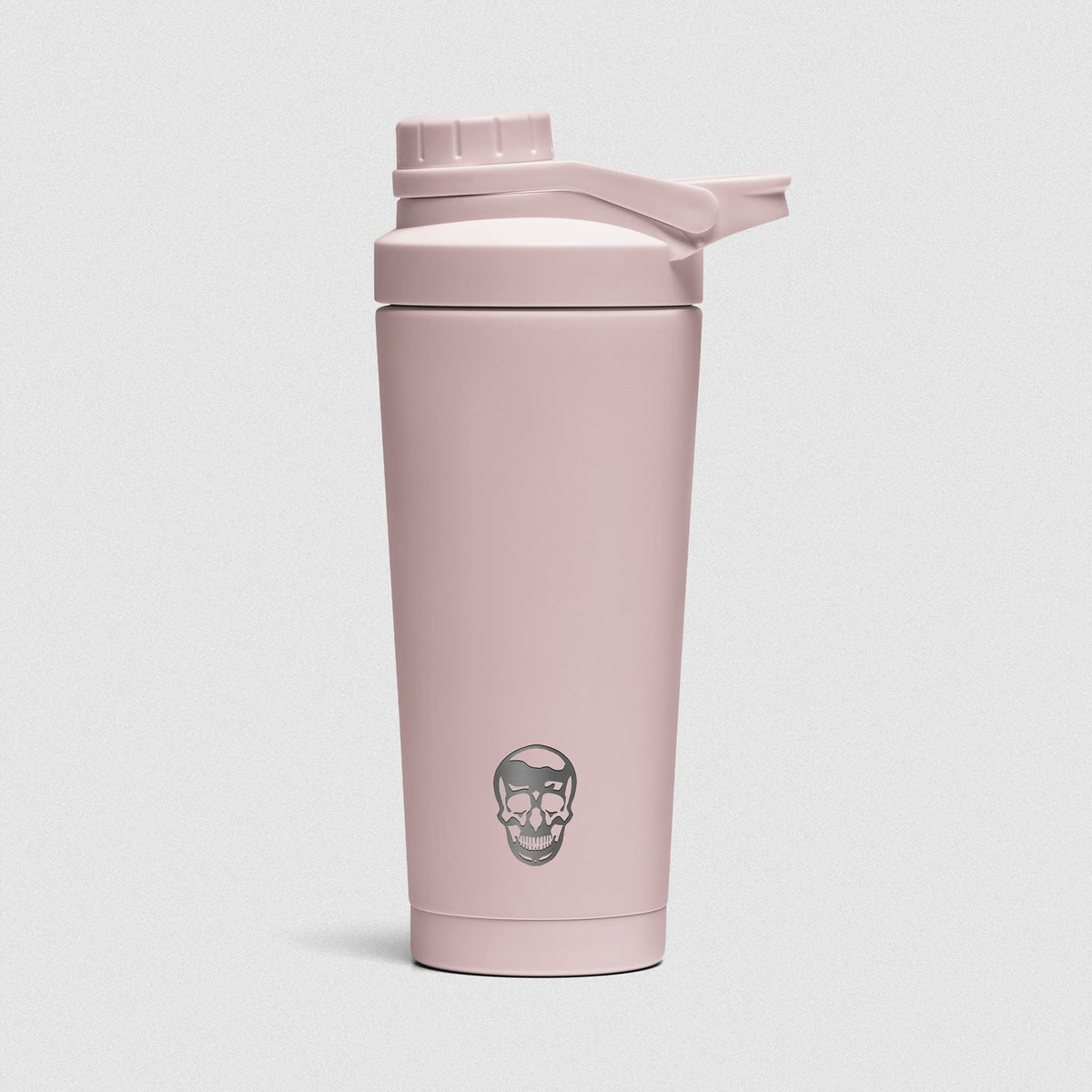 Light Pink Stainless Steel Shaker on white background showcasing Gymreapers engraved skull logo