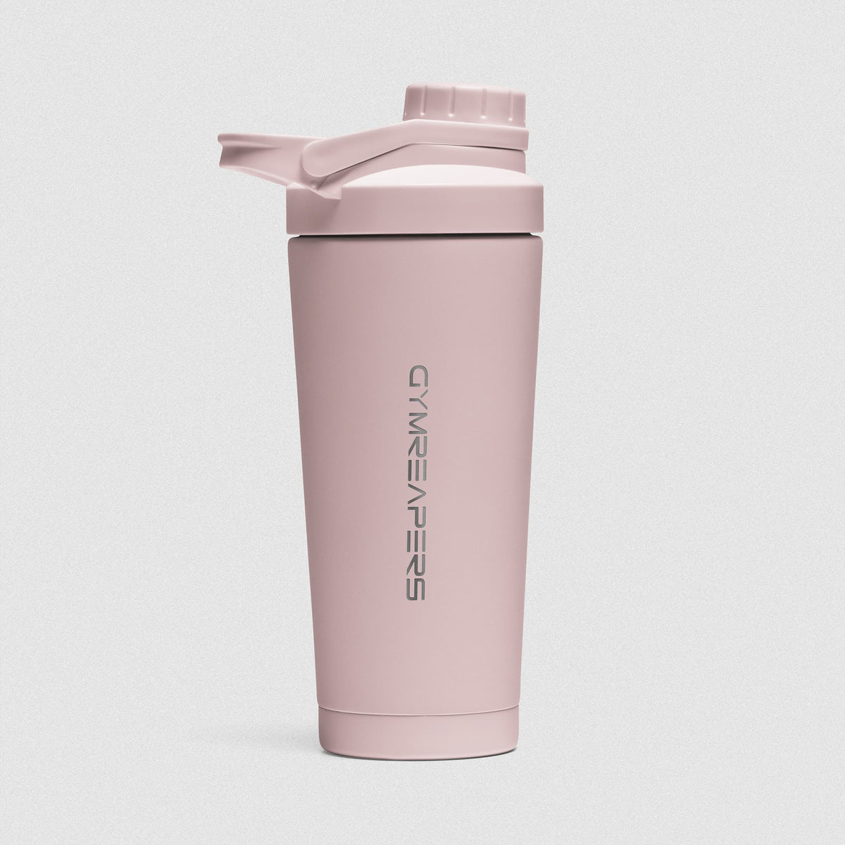 Light pink Stainless Steel Shaker on white background showcasing Gymreapers engraved wordmark logo