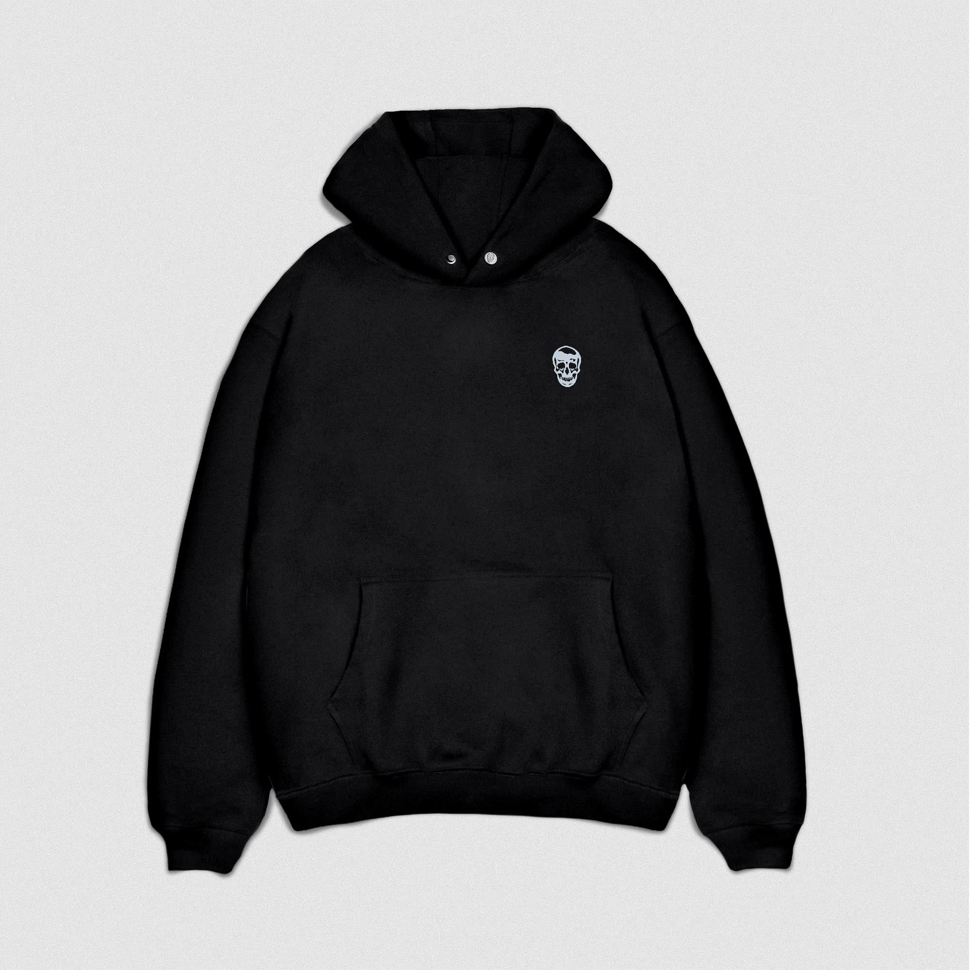 Black Heavyweight Hoodie lay flat