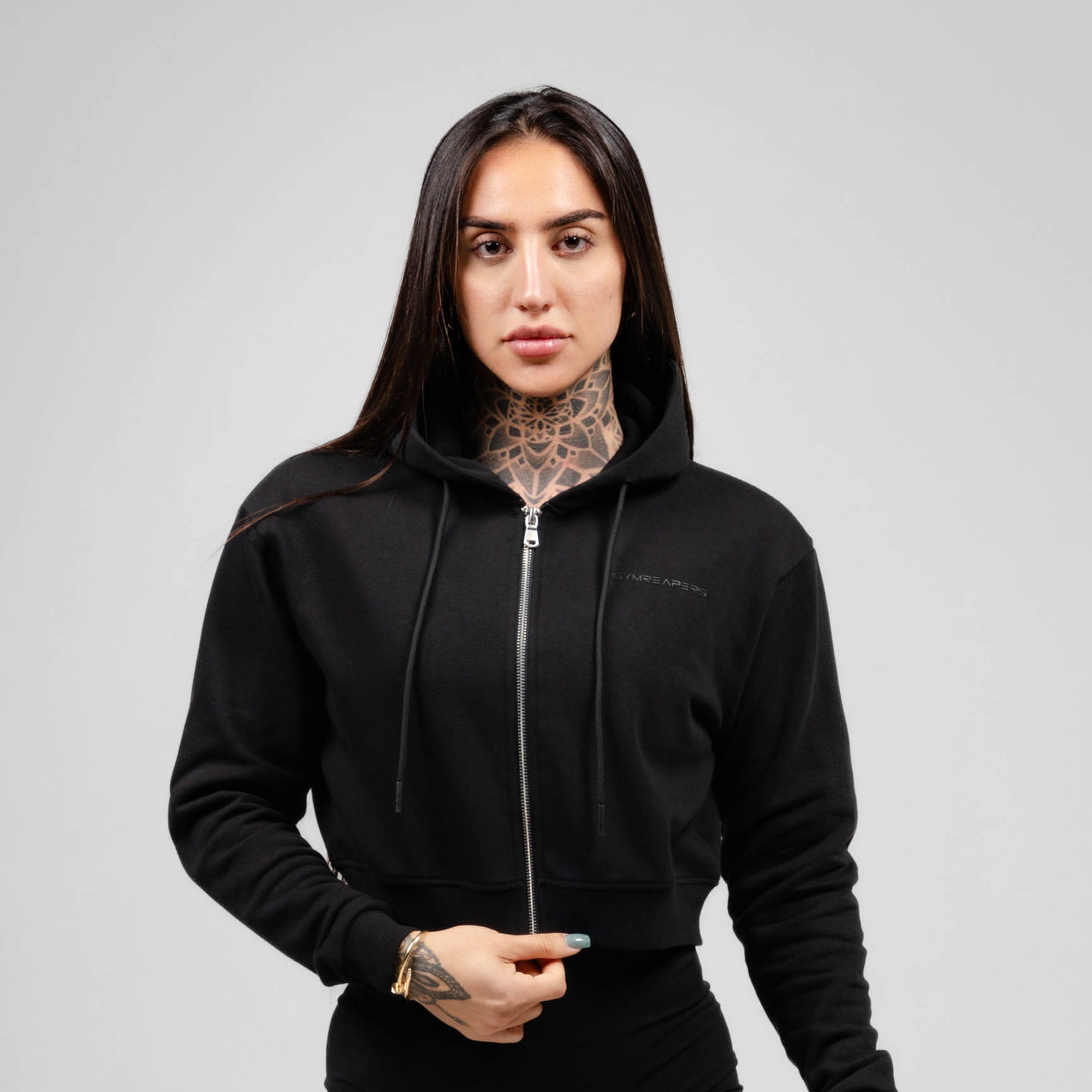 Cropped Zip-Up Hoodie Black/Black