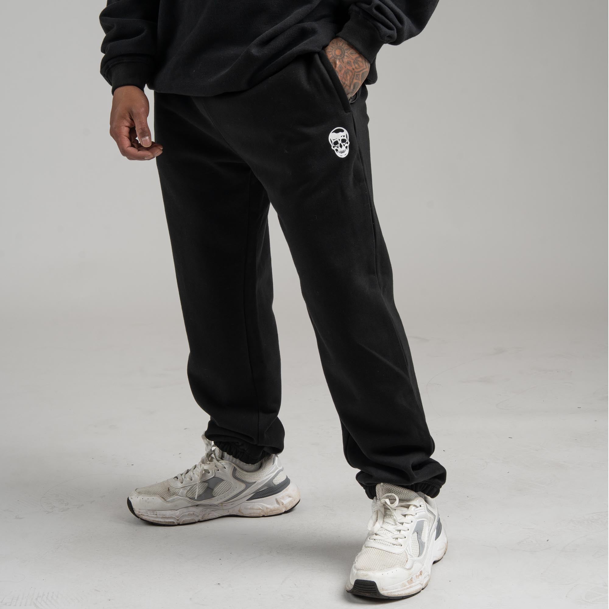heavy weight joggers black white side lifestyle