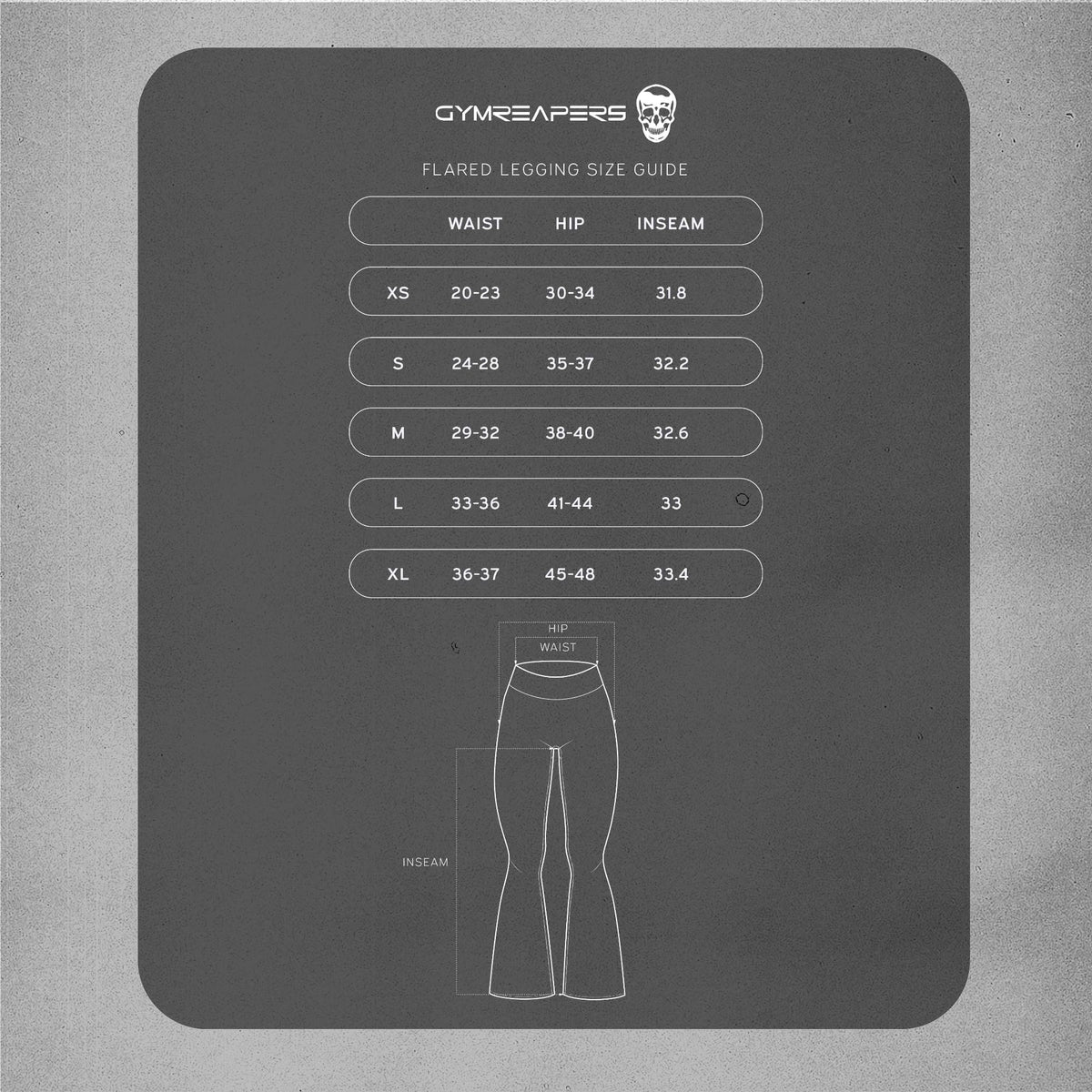 Axis Flare Leggings size chart