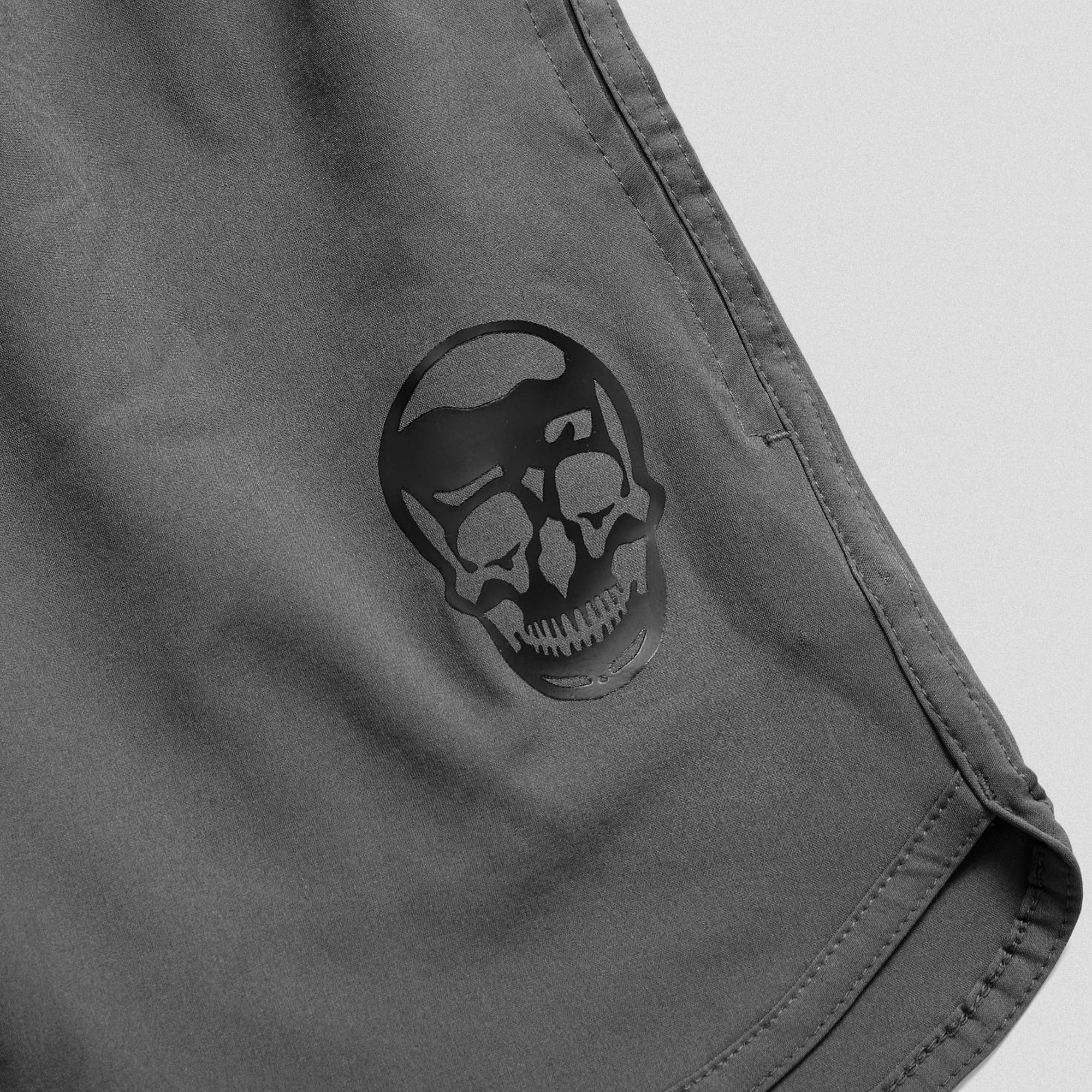 gray training shorts close up shot of logo