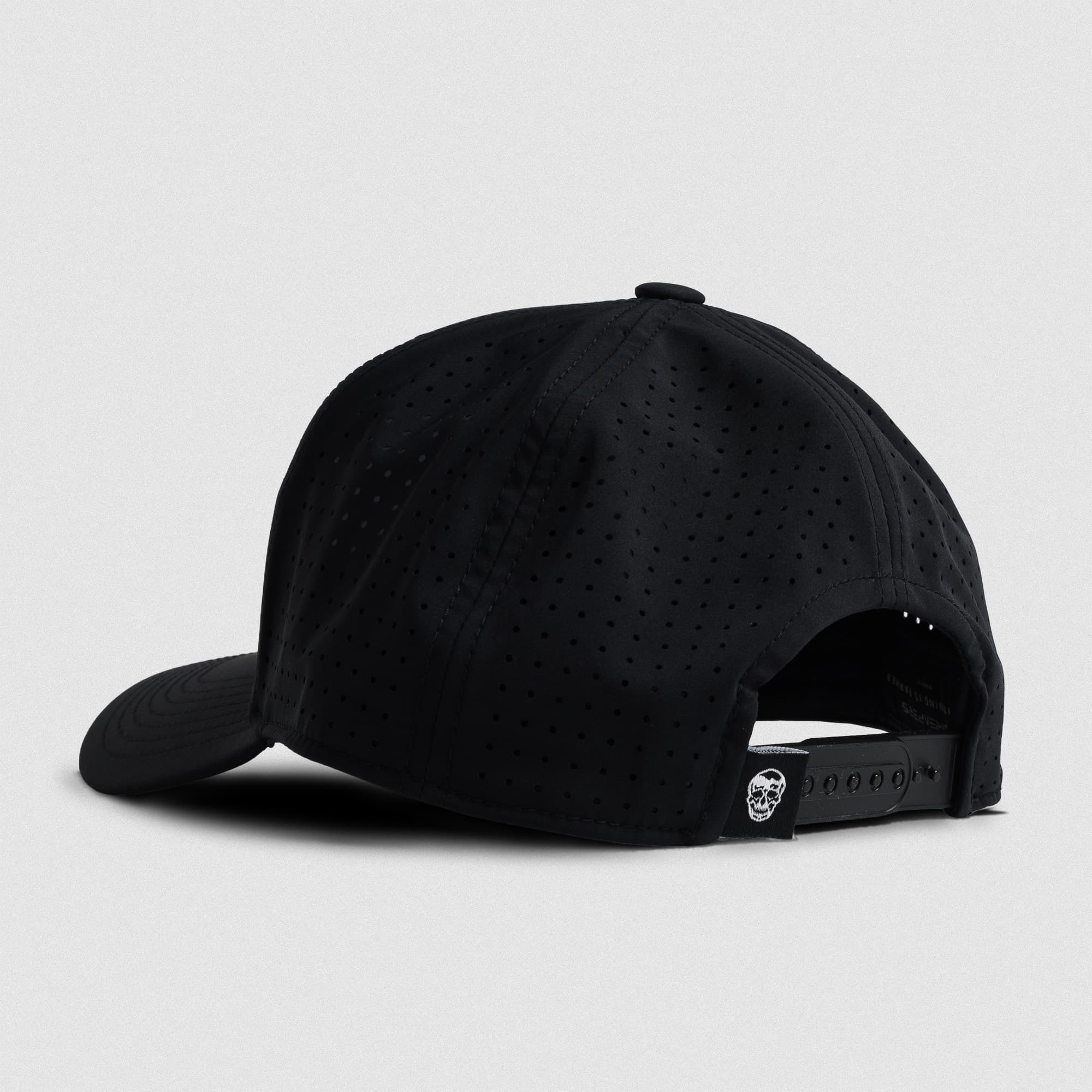 Hybrid Performance 5-Panel Hat - Black/White lay flat back view