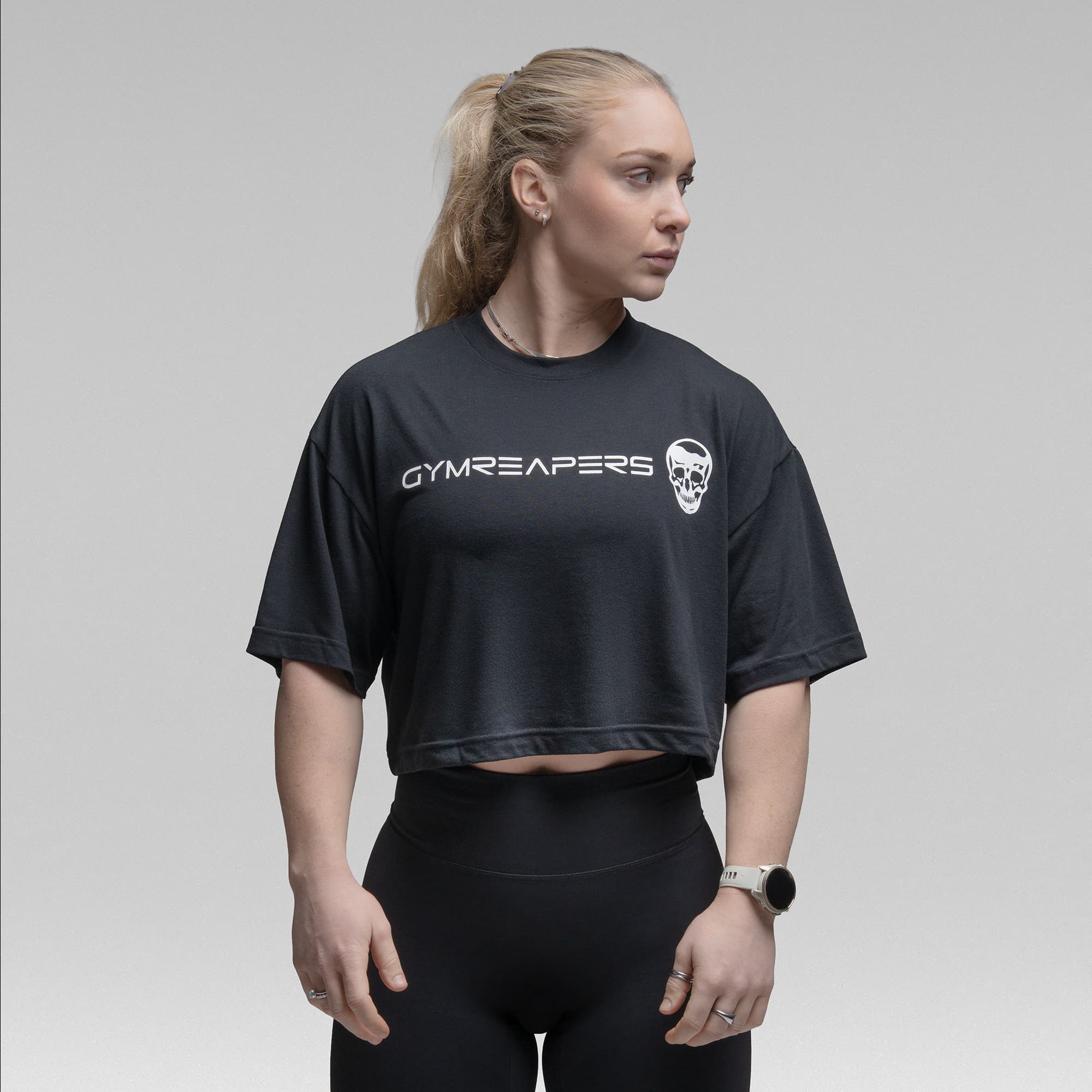 Active Tri-Blend Cropped Tee - Black/White