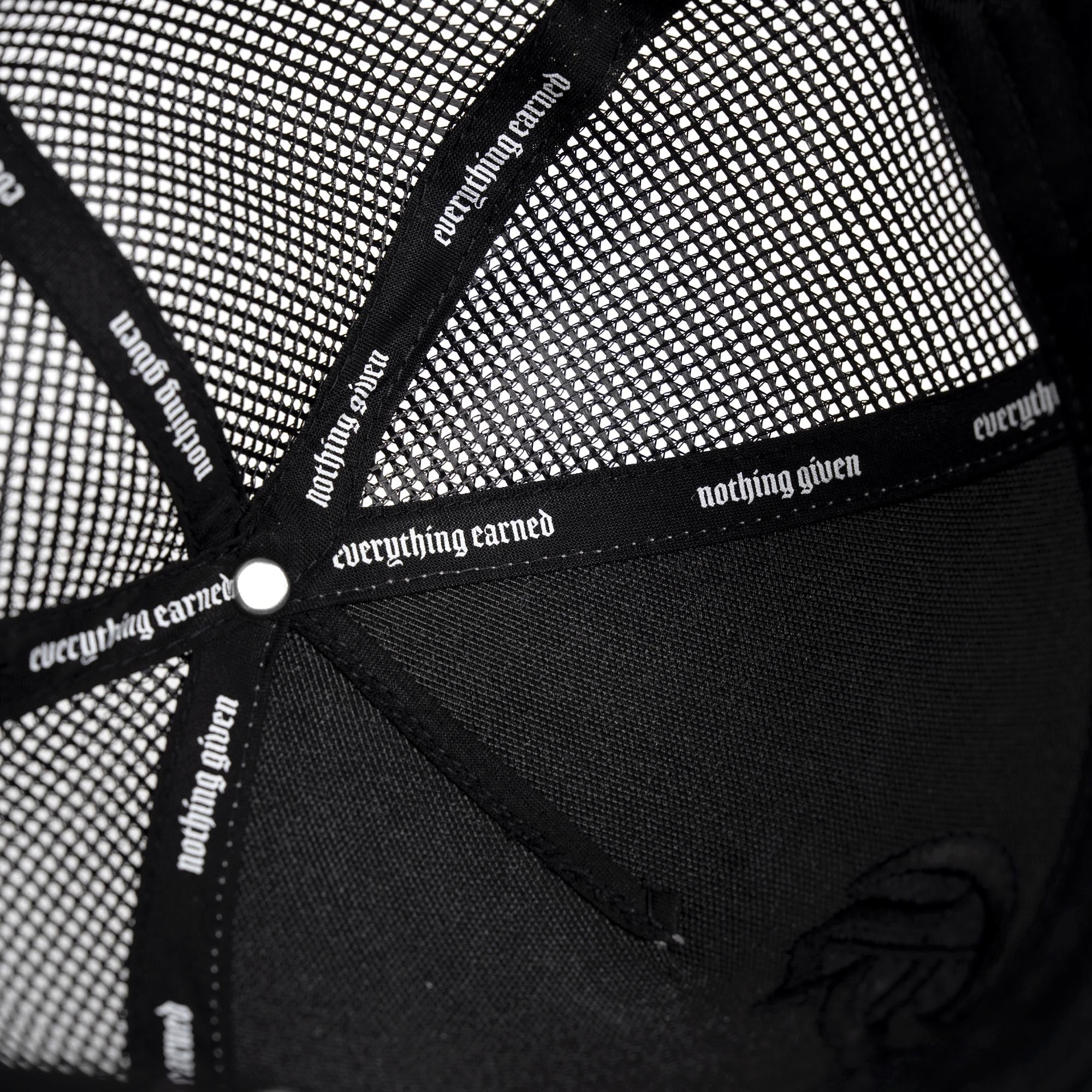 Camo 5-Panel Initial Trucker Hat shot of inside details