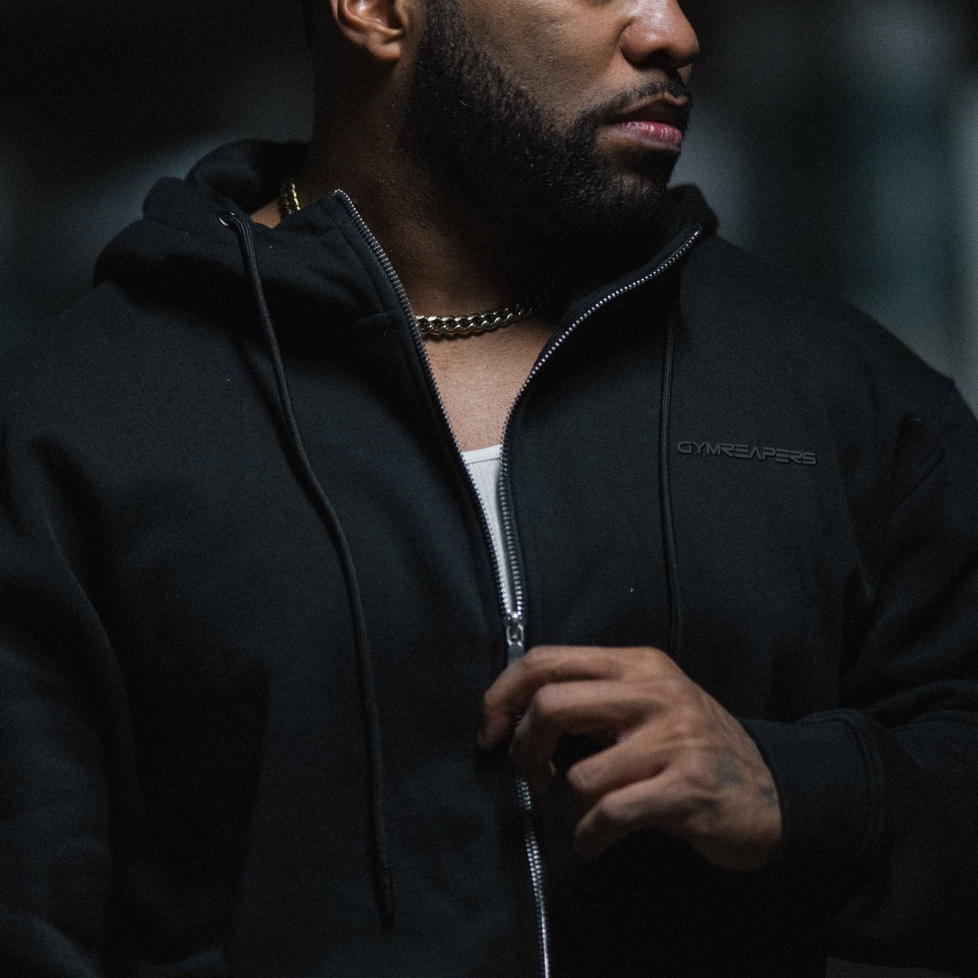 axis zip up athlete wearing hoodie close up of front.