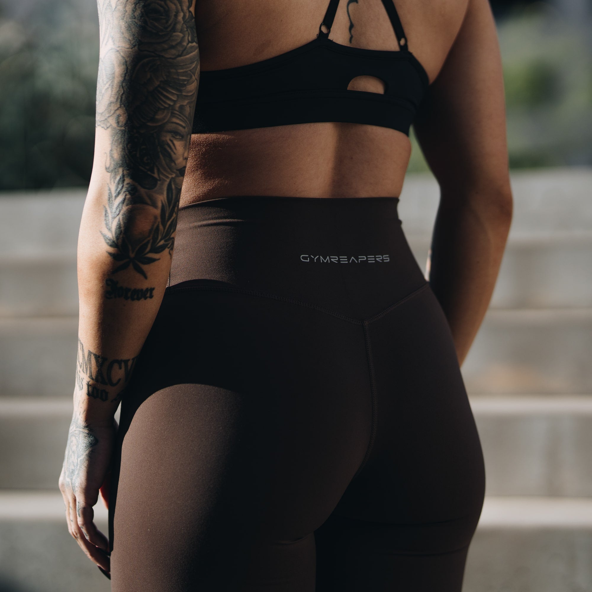 flare leggings brown back close up