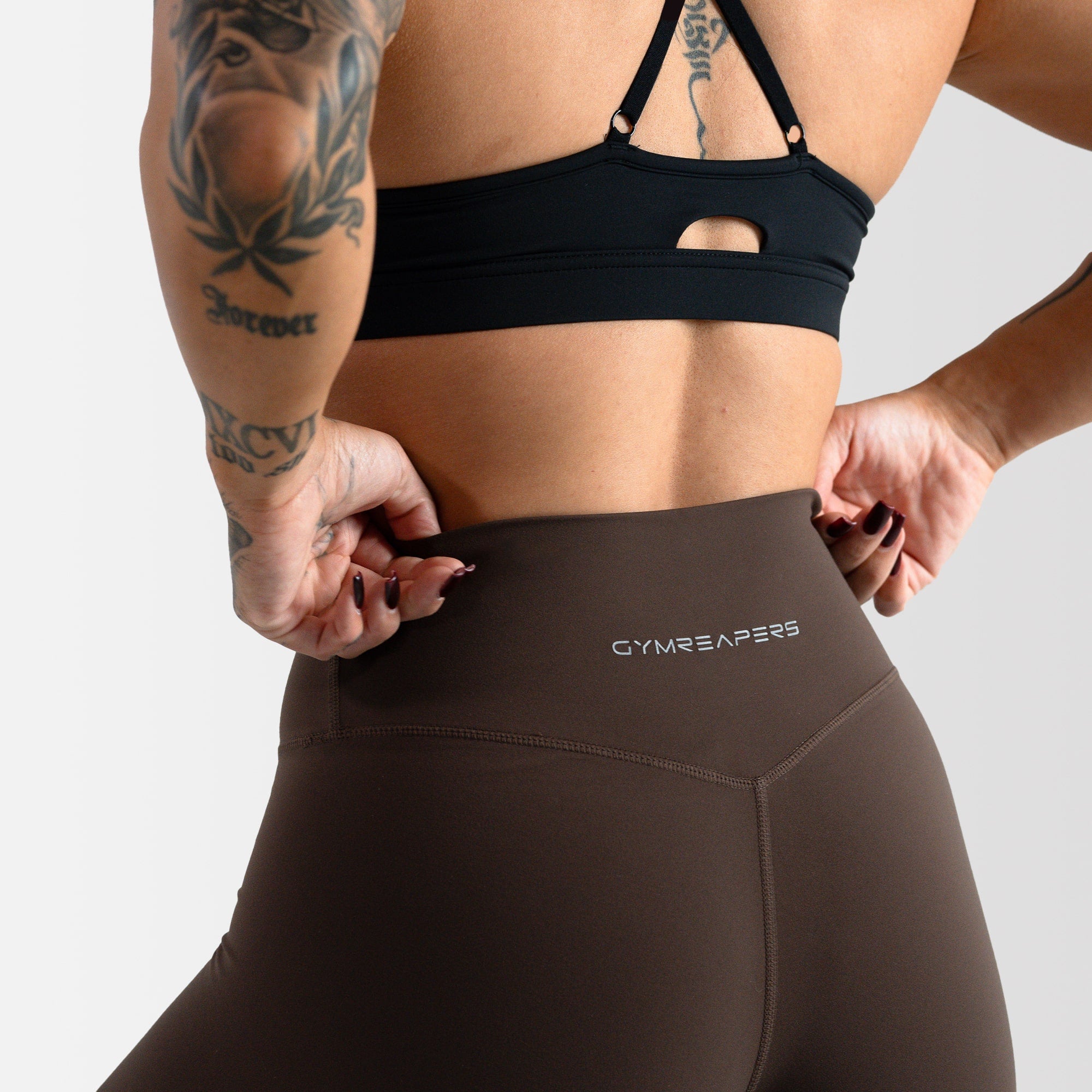 flare leggings brown back detail