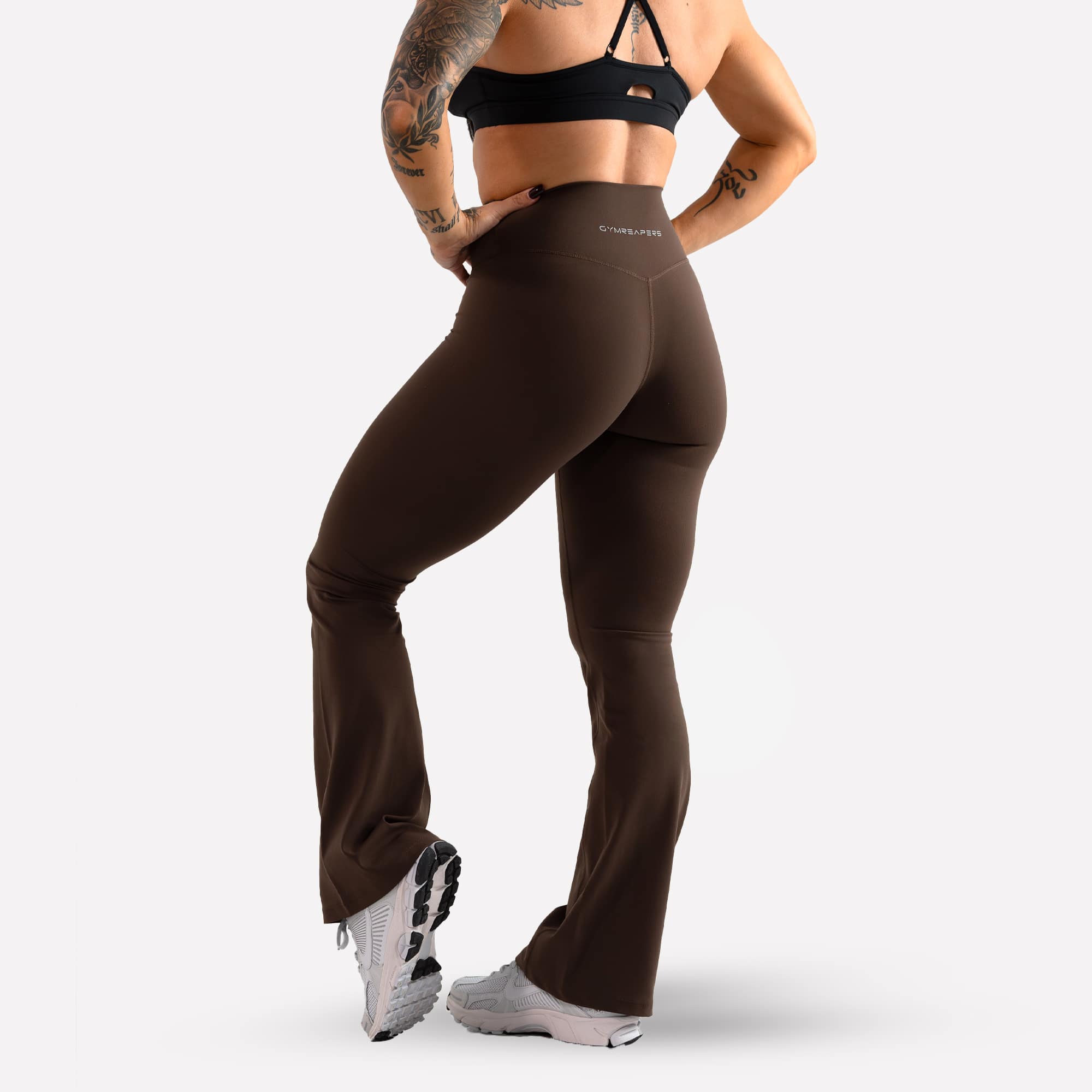 flare leggings brown back studio