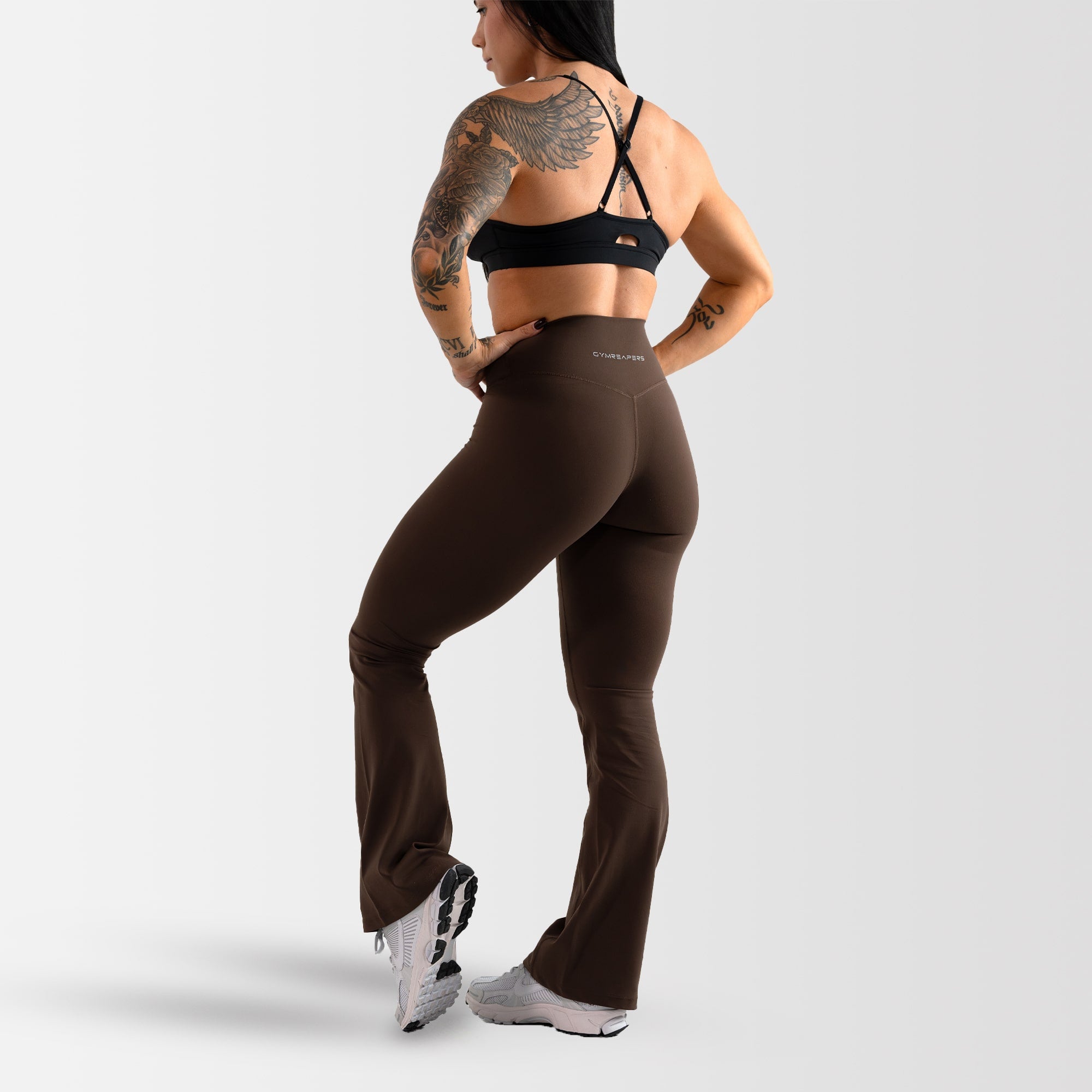 flare leggings brown full body back
