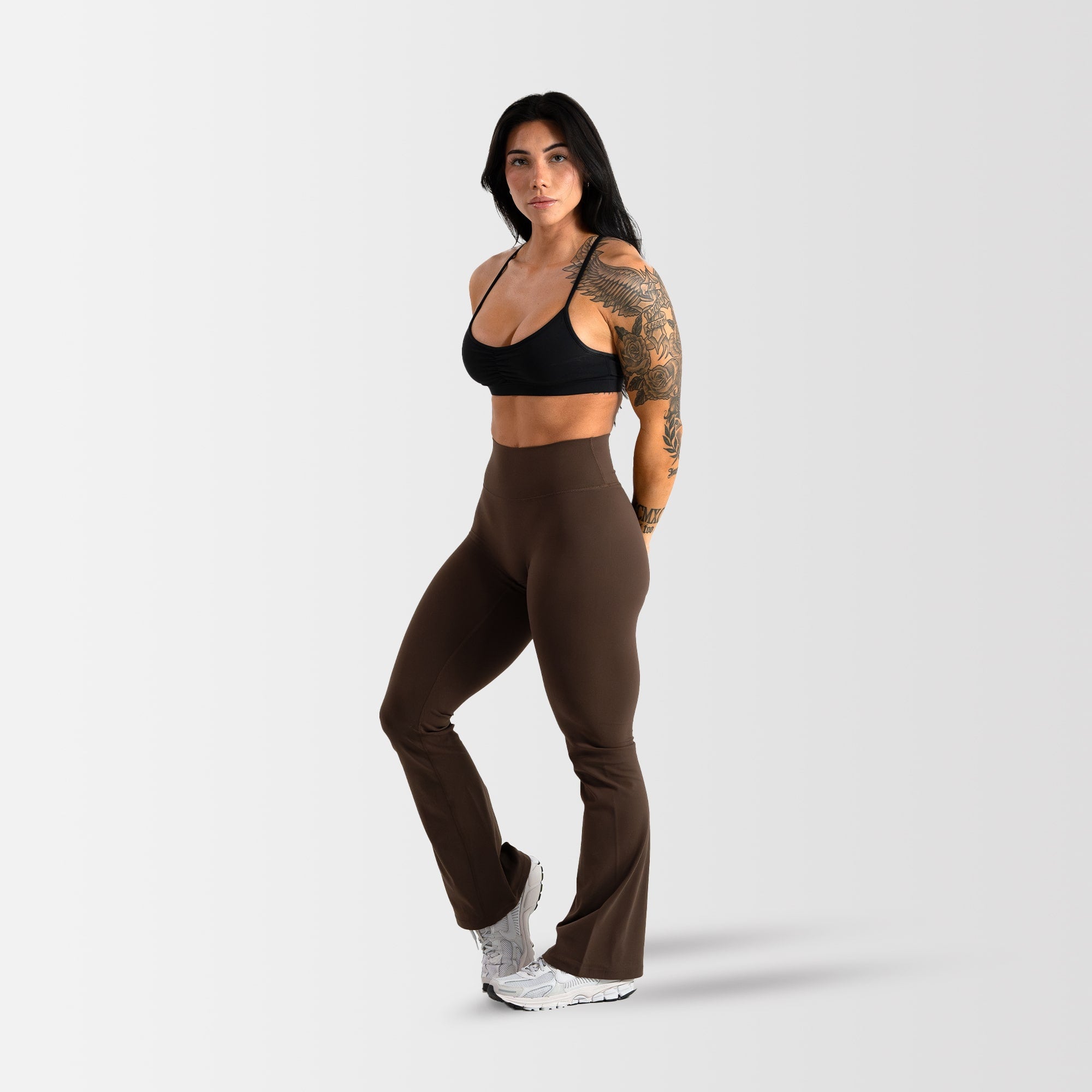 flare leggings brown full body front