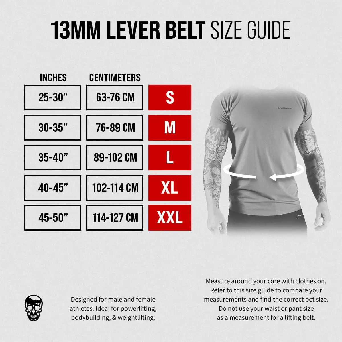13mm lever belt size guide.