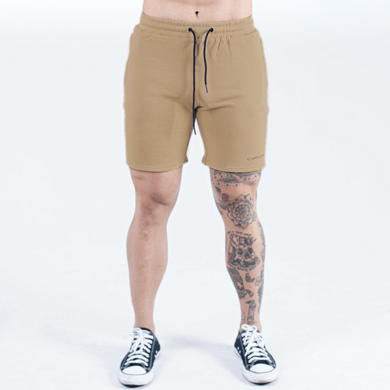 sweat shorts tan front