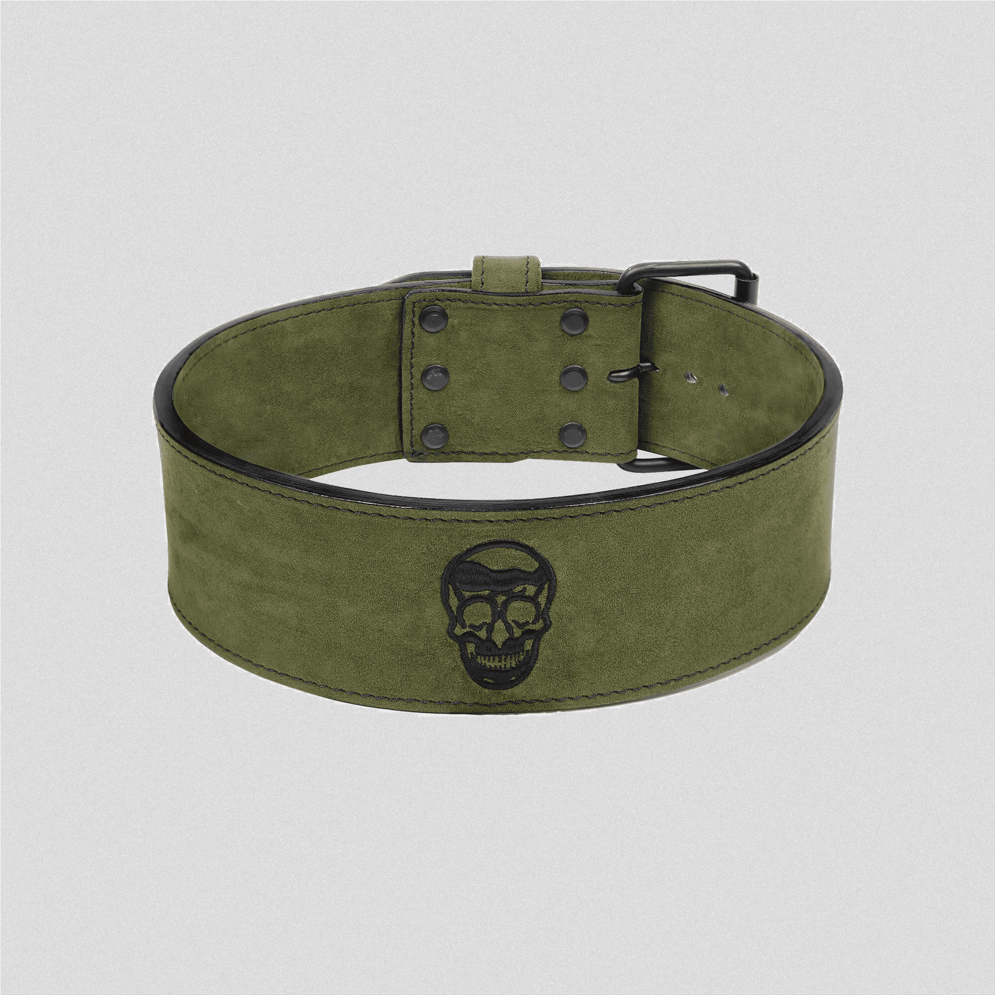 Premium Gymreapers 10mm Single Prong Belt in the green colorway close up image