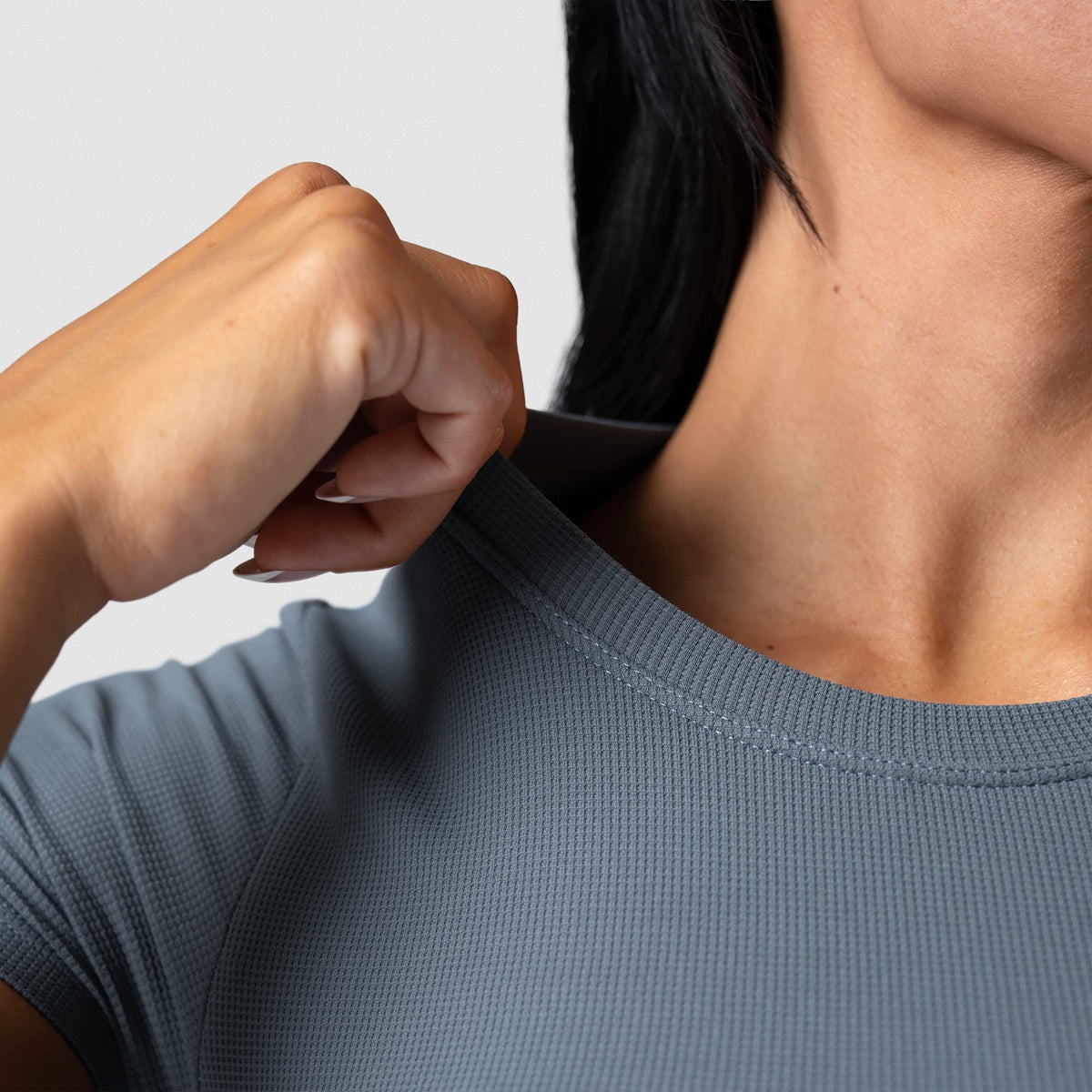 Axis Support Baby Tee - Lake neckline stretch detail