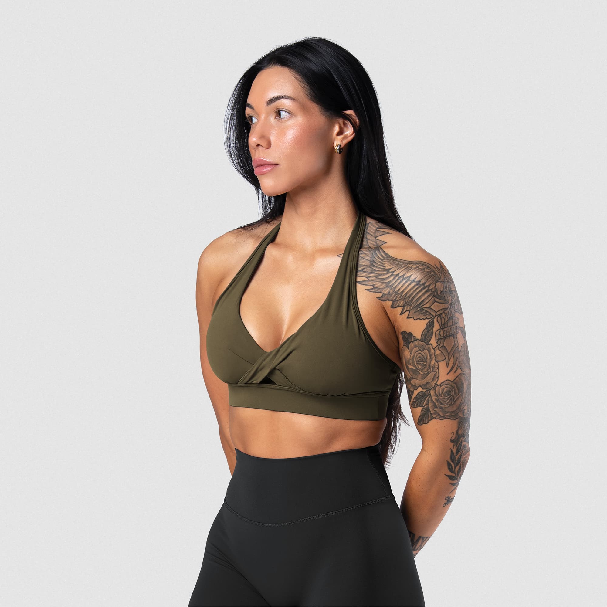 Axis Twisted Halter Bra - OD Green