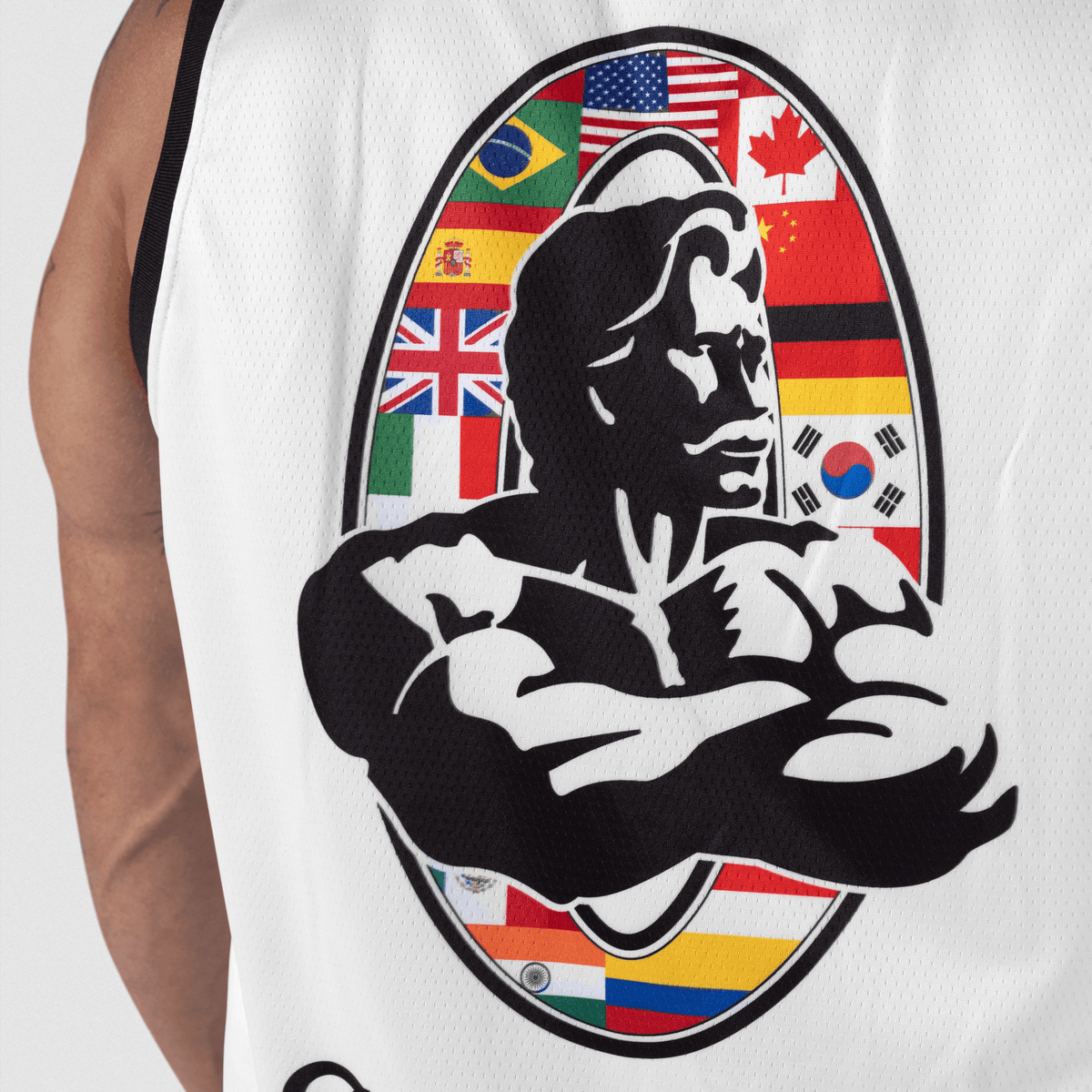 Flag-Ring Logo Detail (On Model, Close-Up)