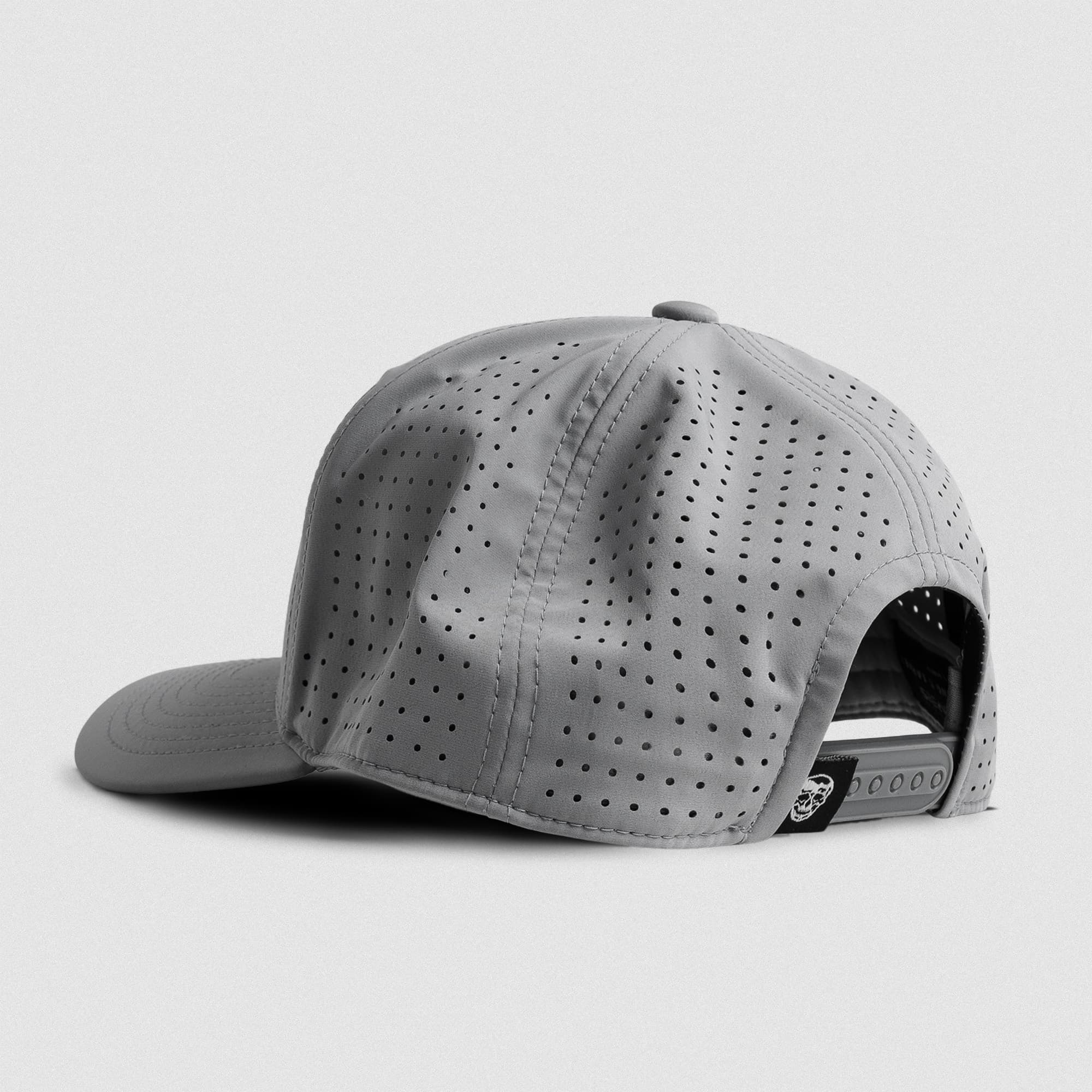 Hybrid Performance 5-Panel Hat - Gray/White lay flat back view