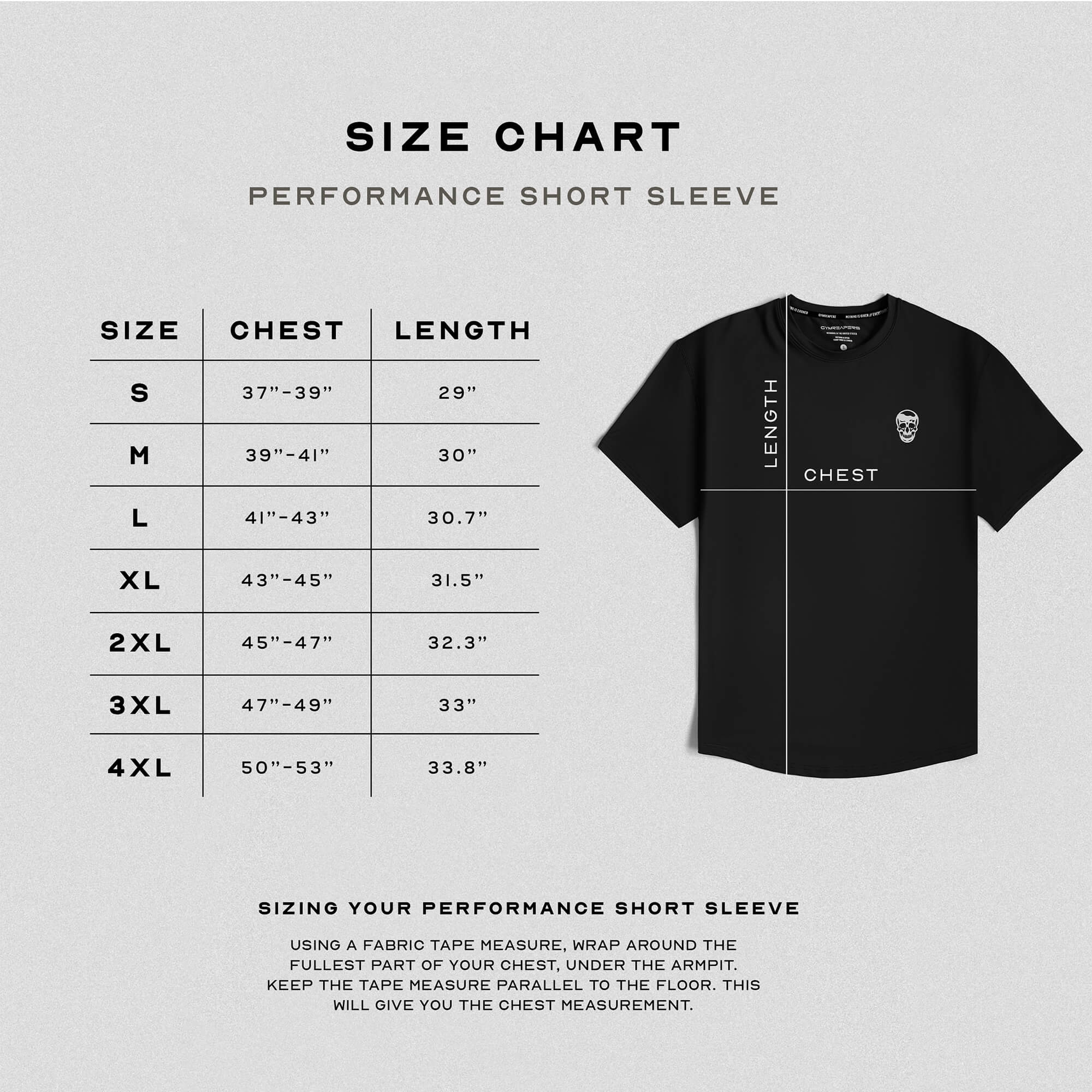 performance short sleeve shirts size guide