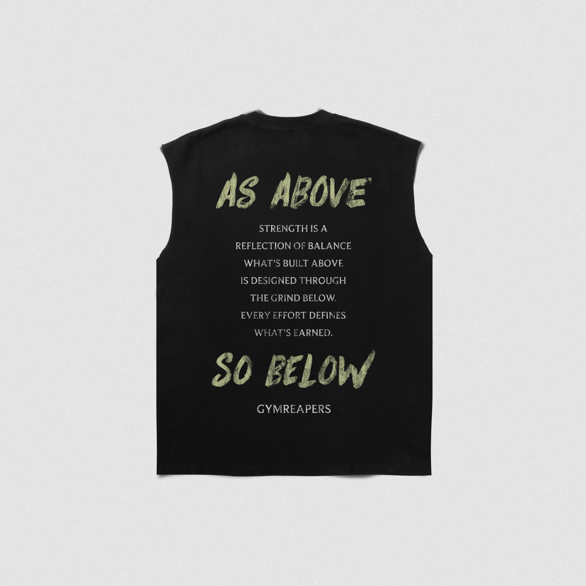 Back view of Manifesto Cut Off showing full “As Above So Below” graphic and manifesto text.