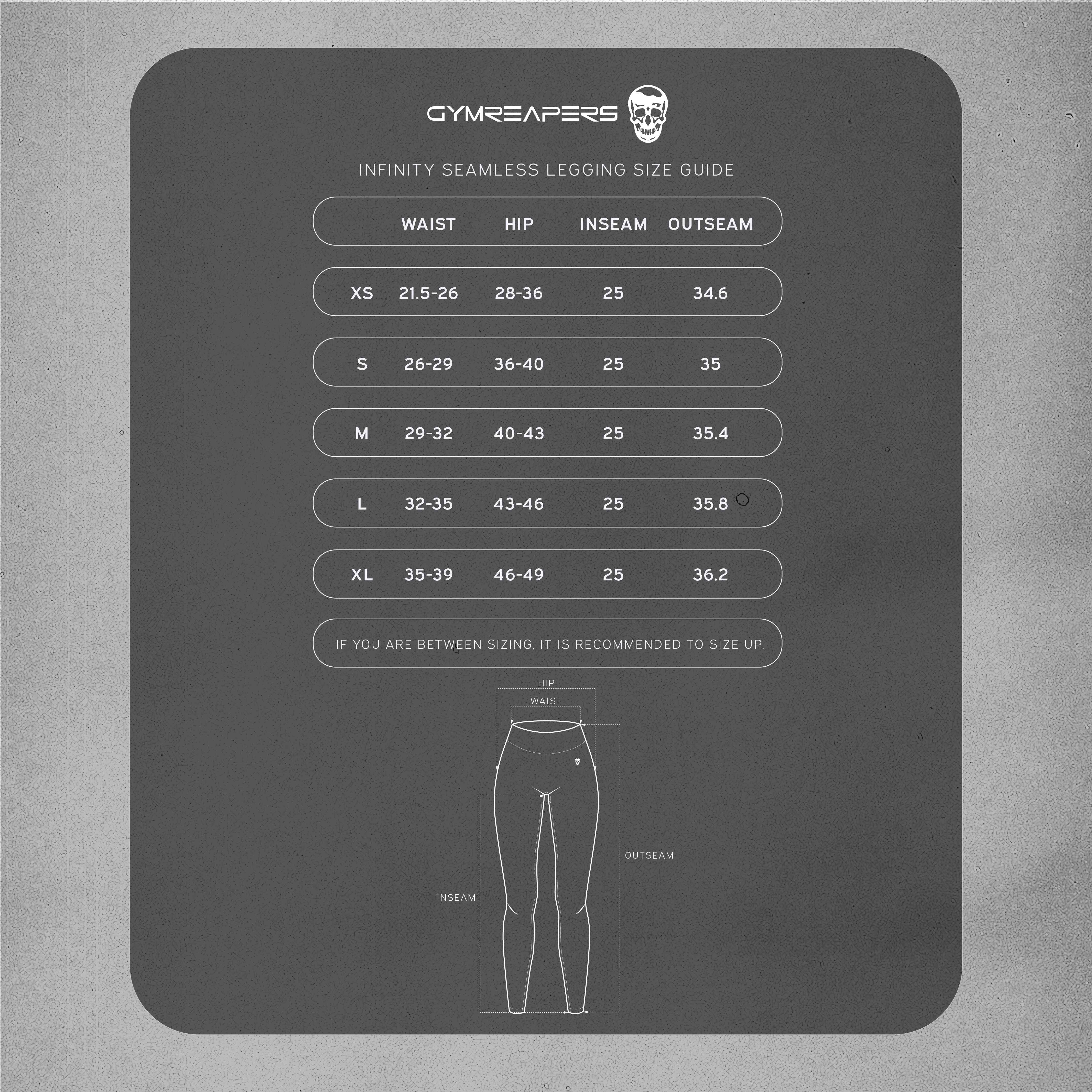 infinity legging seamless sizing chart