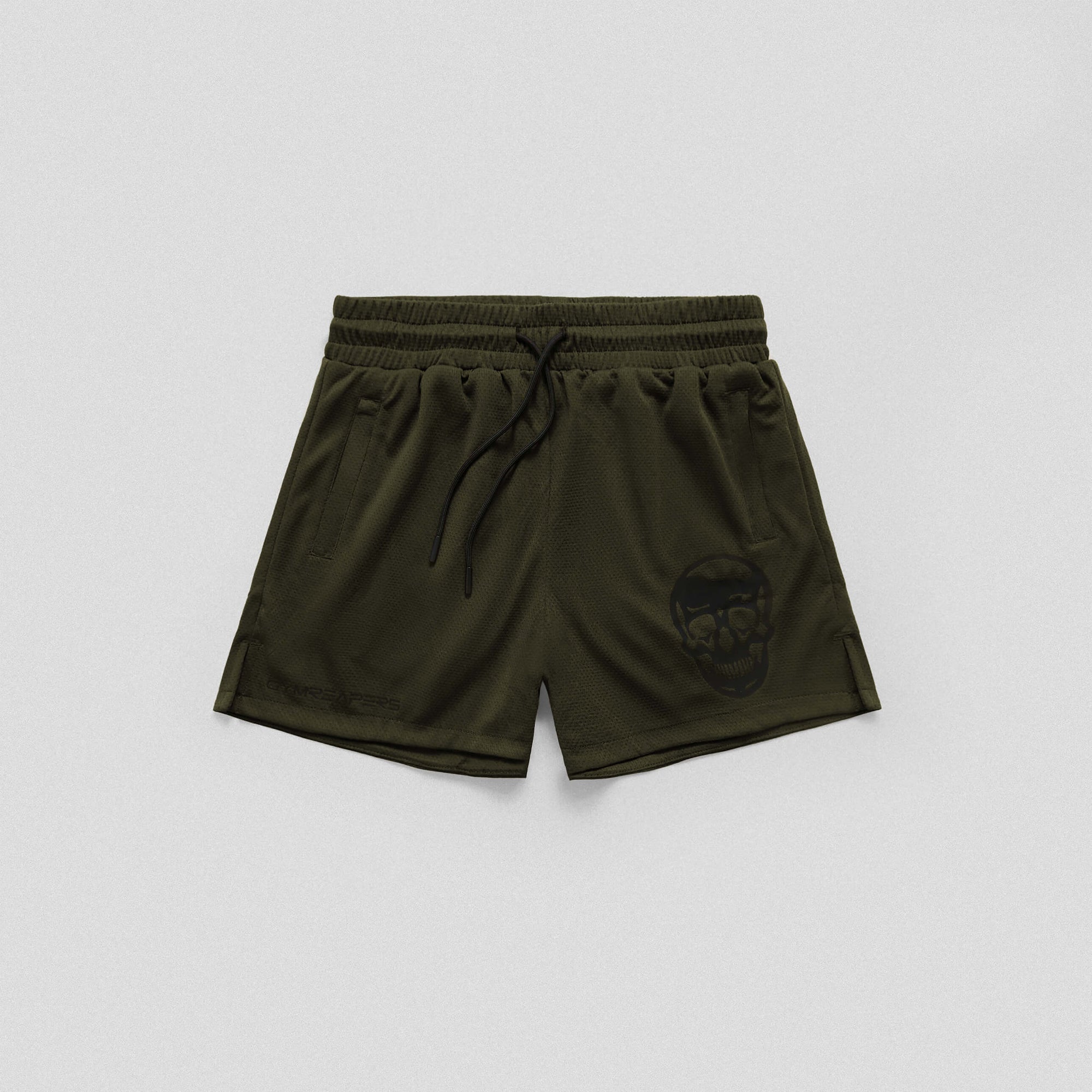 mesh shorts od green front
