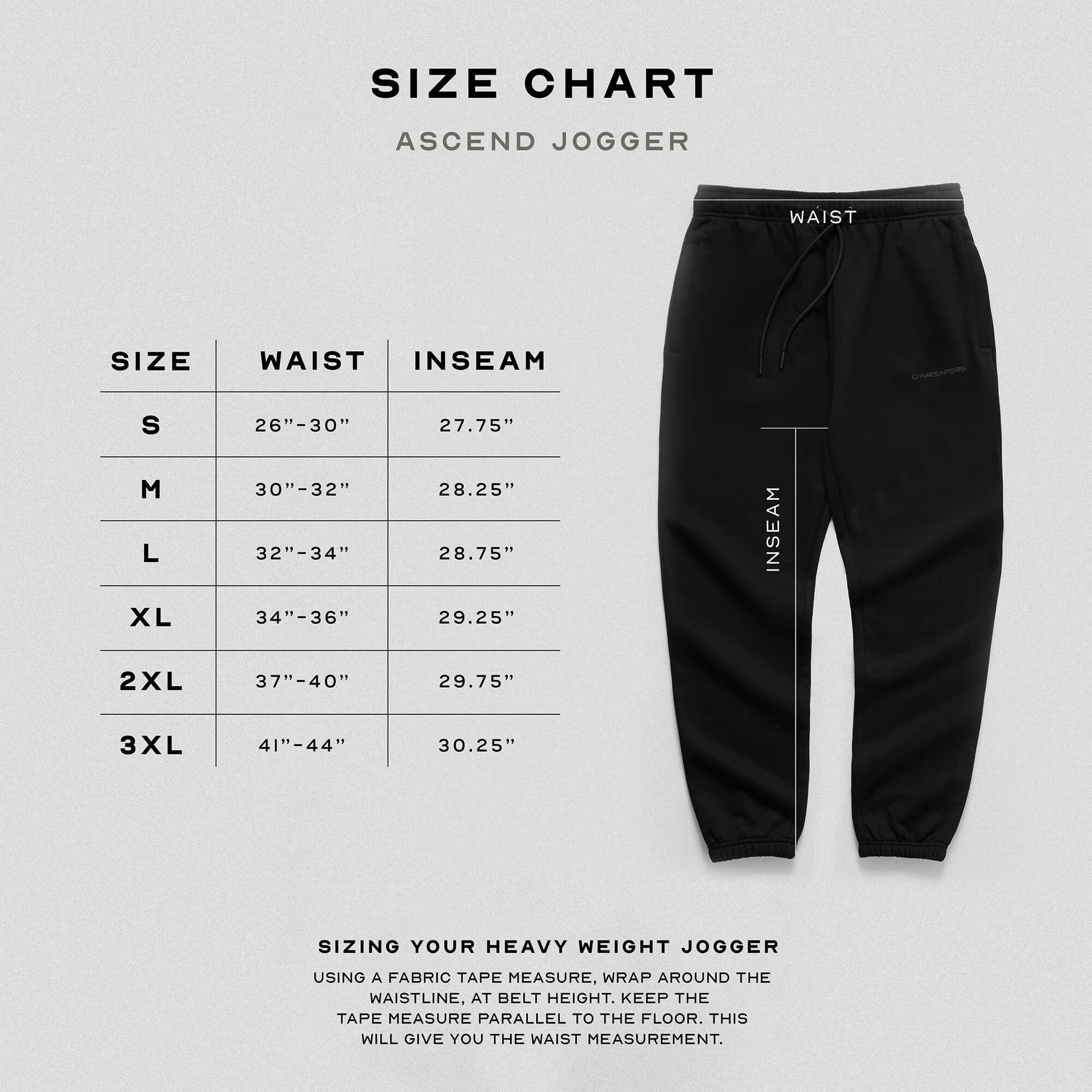 ascend joggers black size guide