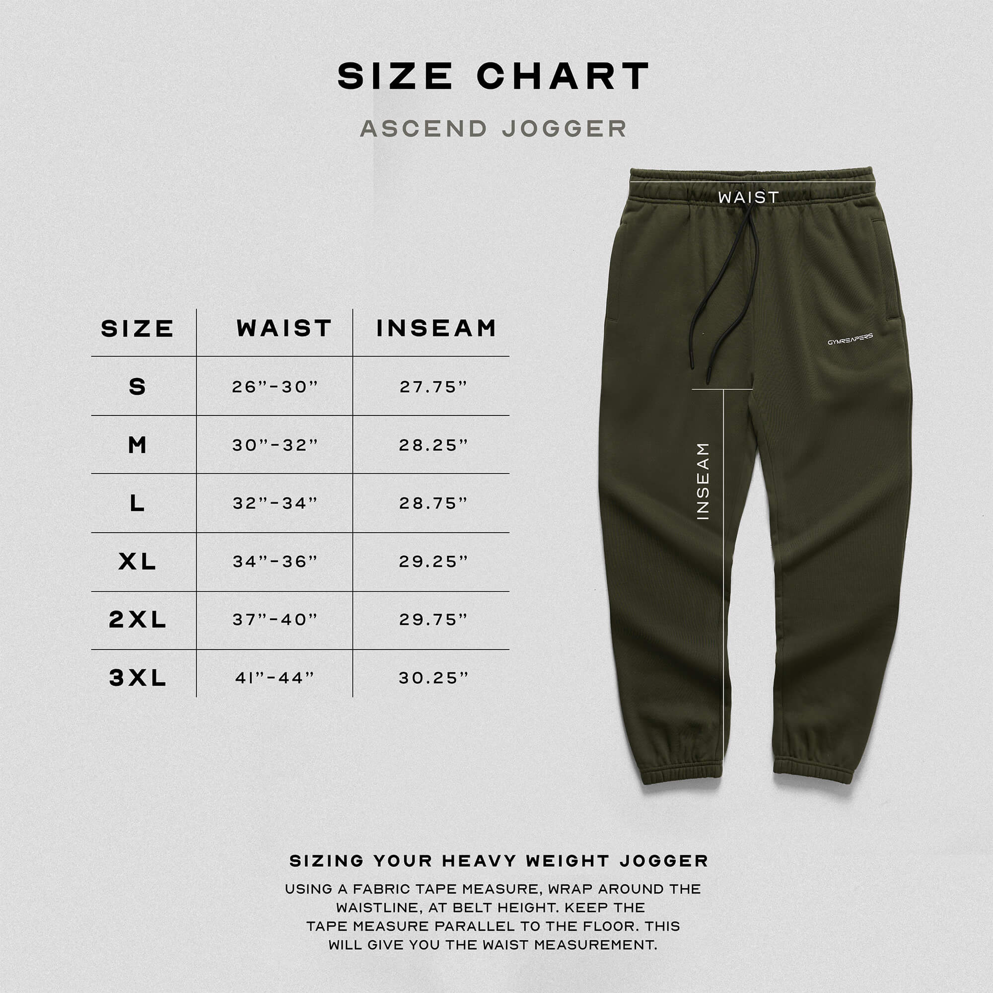 ascend joggers od green size guide