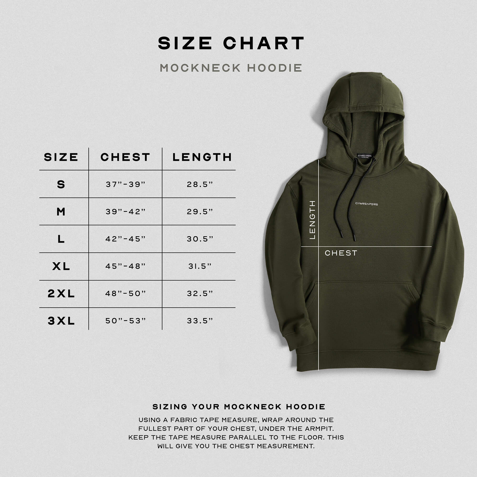 ascend mockneck hoodie od green size guide