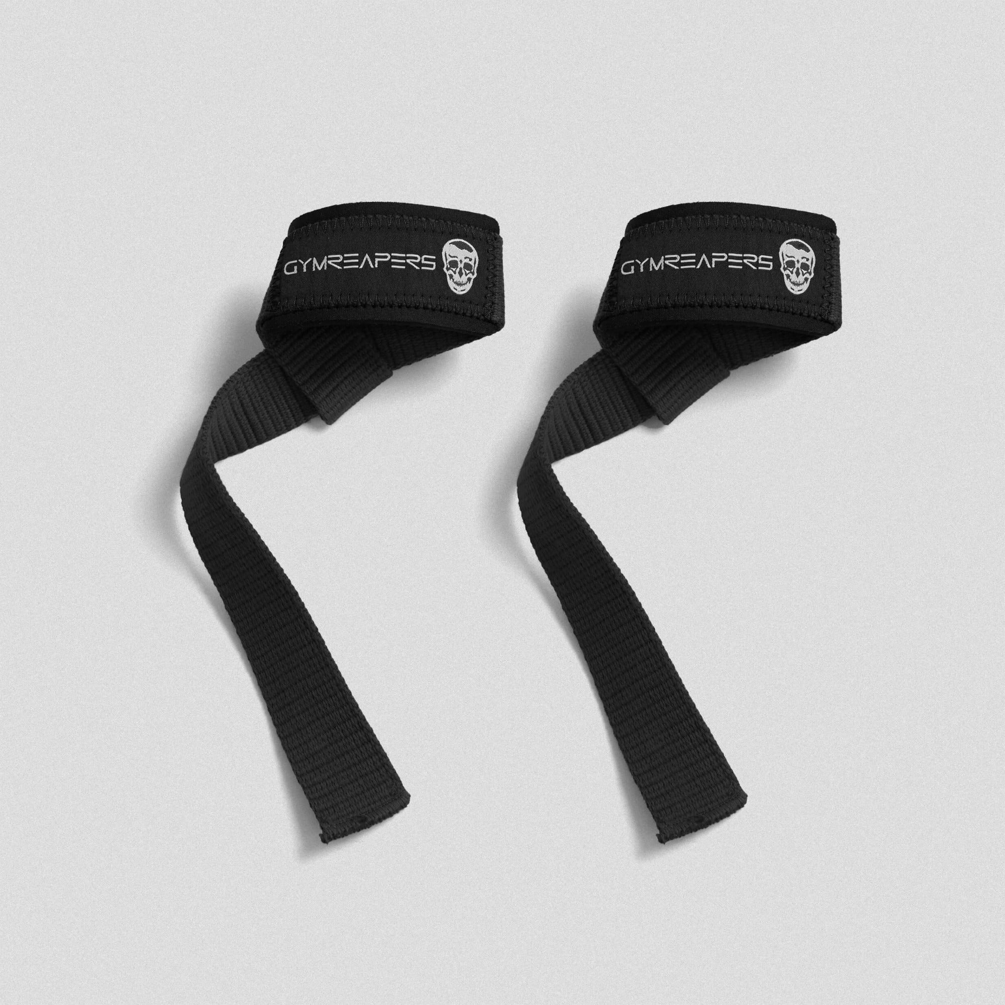 Gymreapers premium padded lifting straps black white detail image.