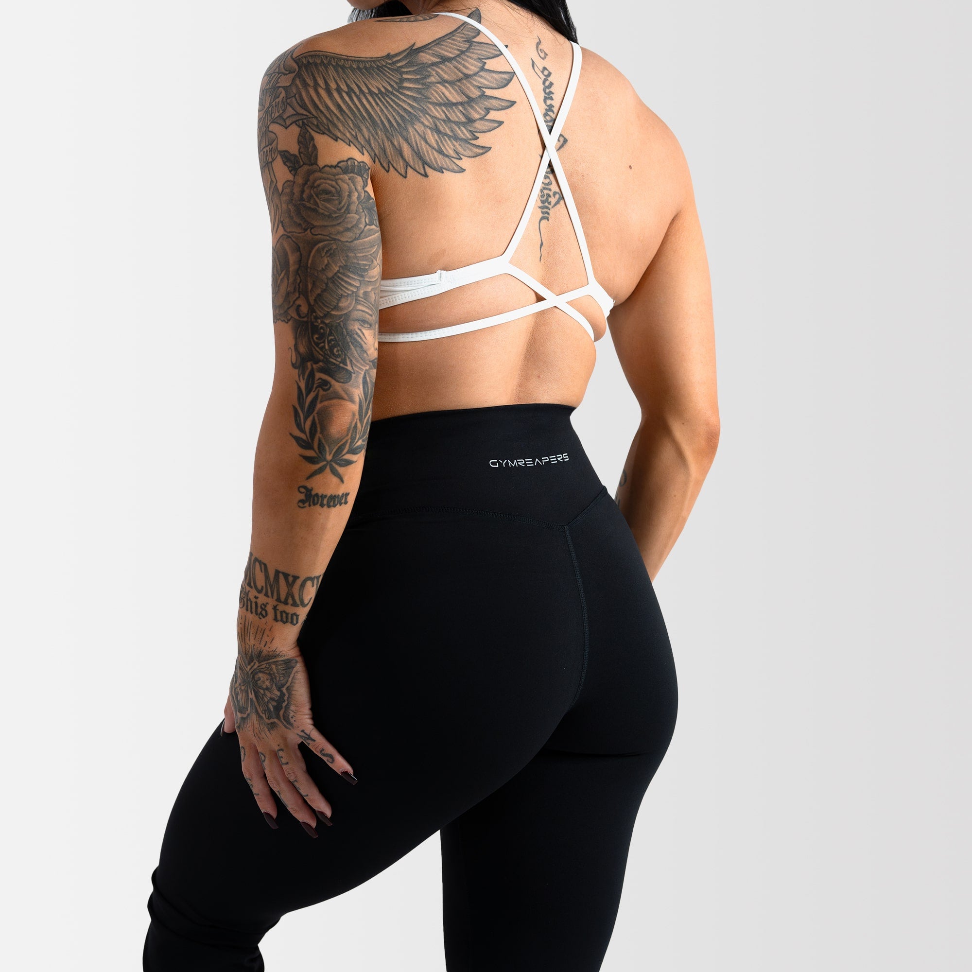 flare leggings black half crop back detail