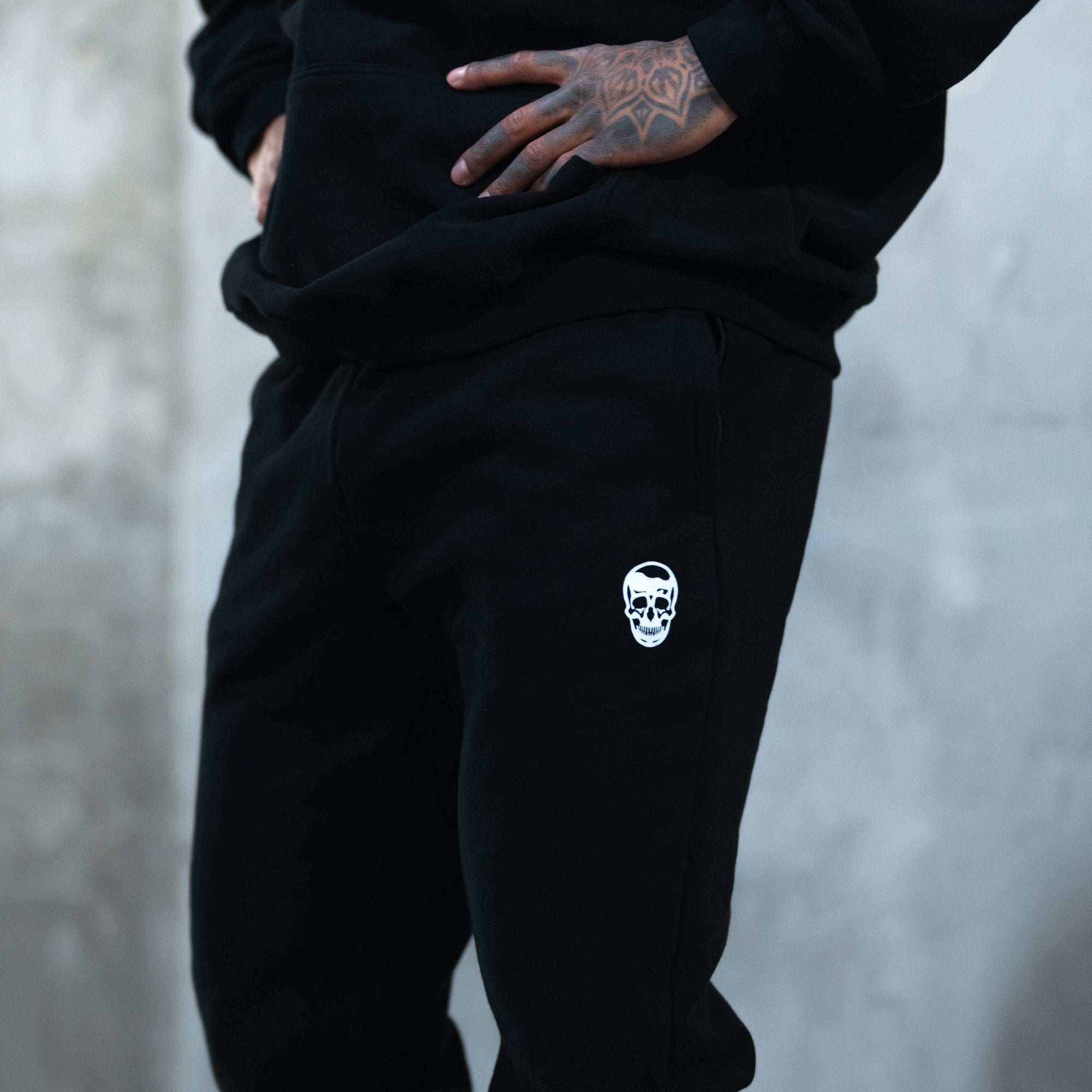 heavy weight joggers black white front lifestyle 