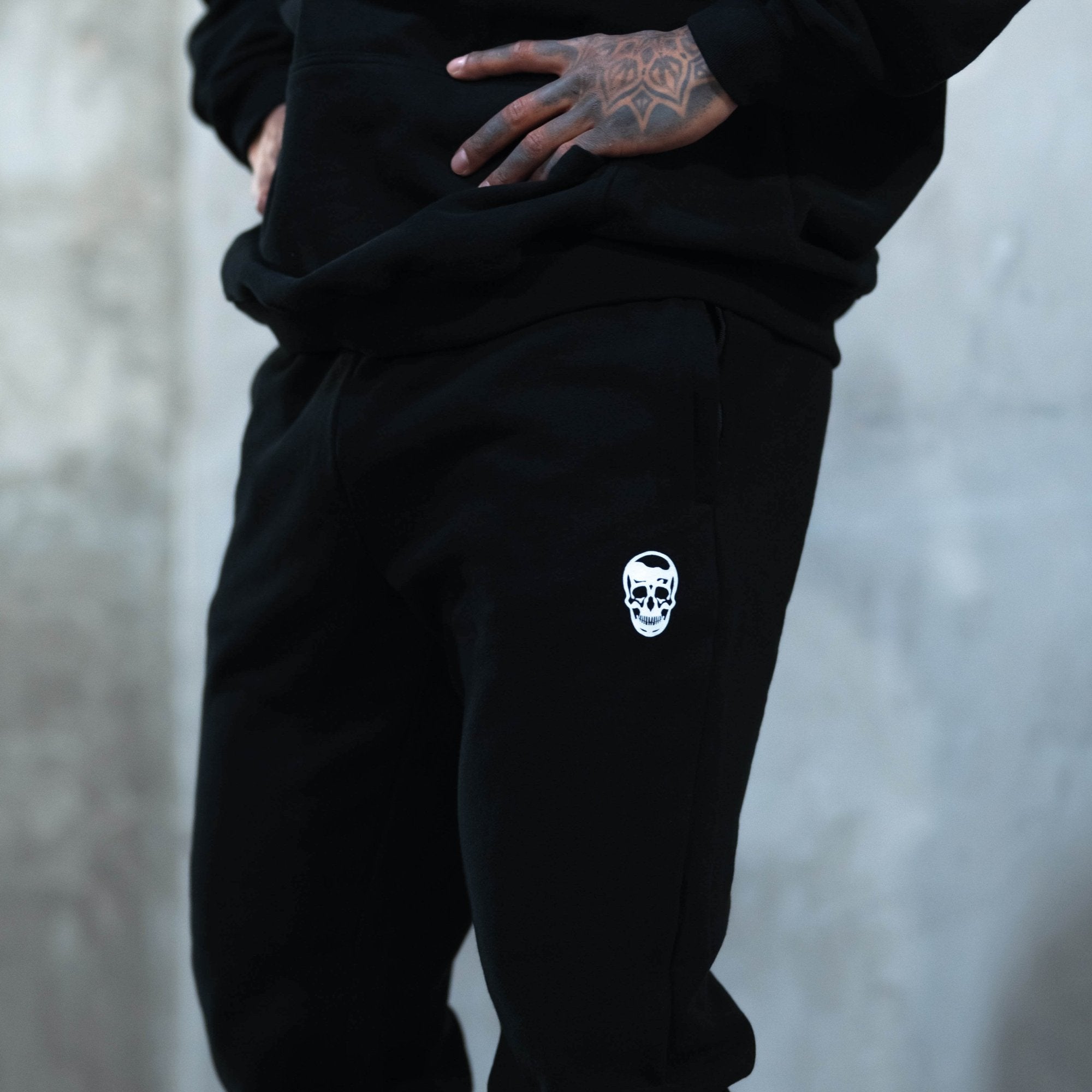 heavy weight joggers black white front lifestyle 