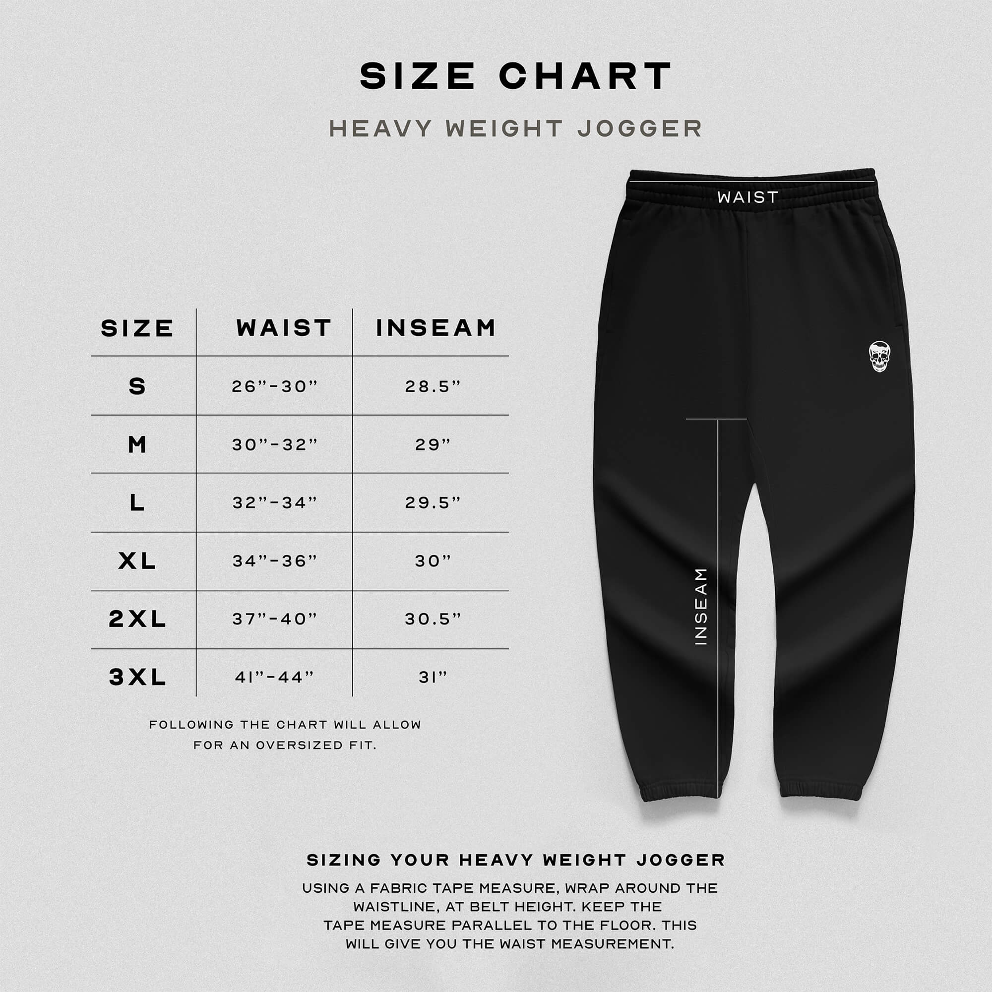 heavyweight joggers black white size guide