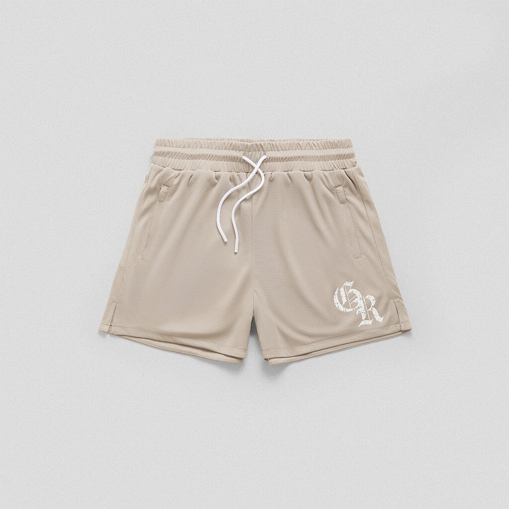 initial mesh shorts khaki front