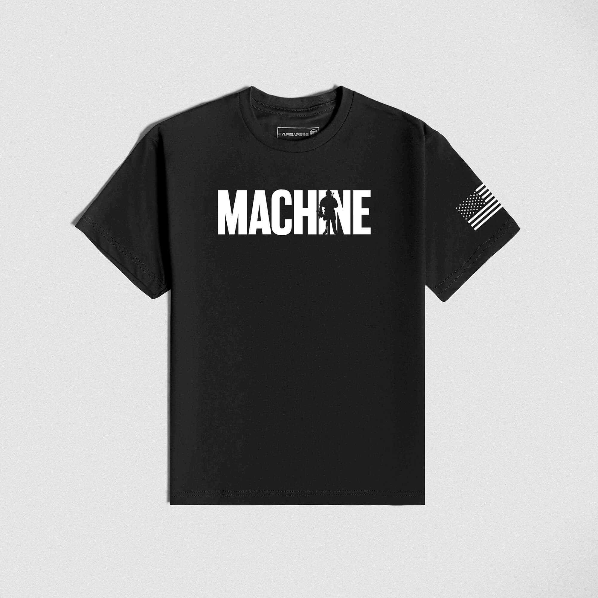 machine stamp tee black front