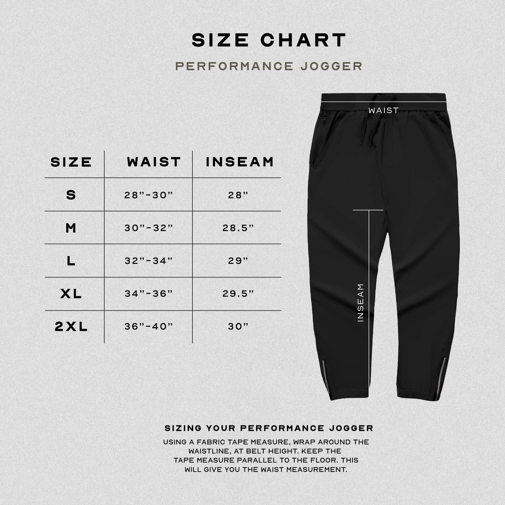 performance jogger black size guide