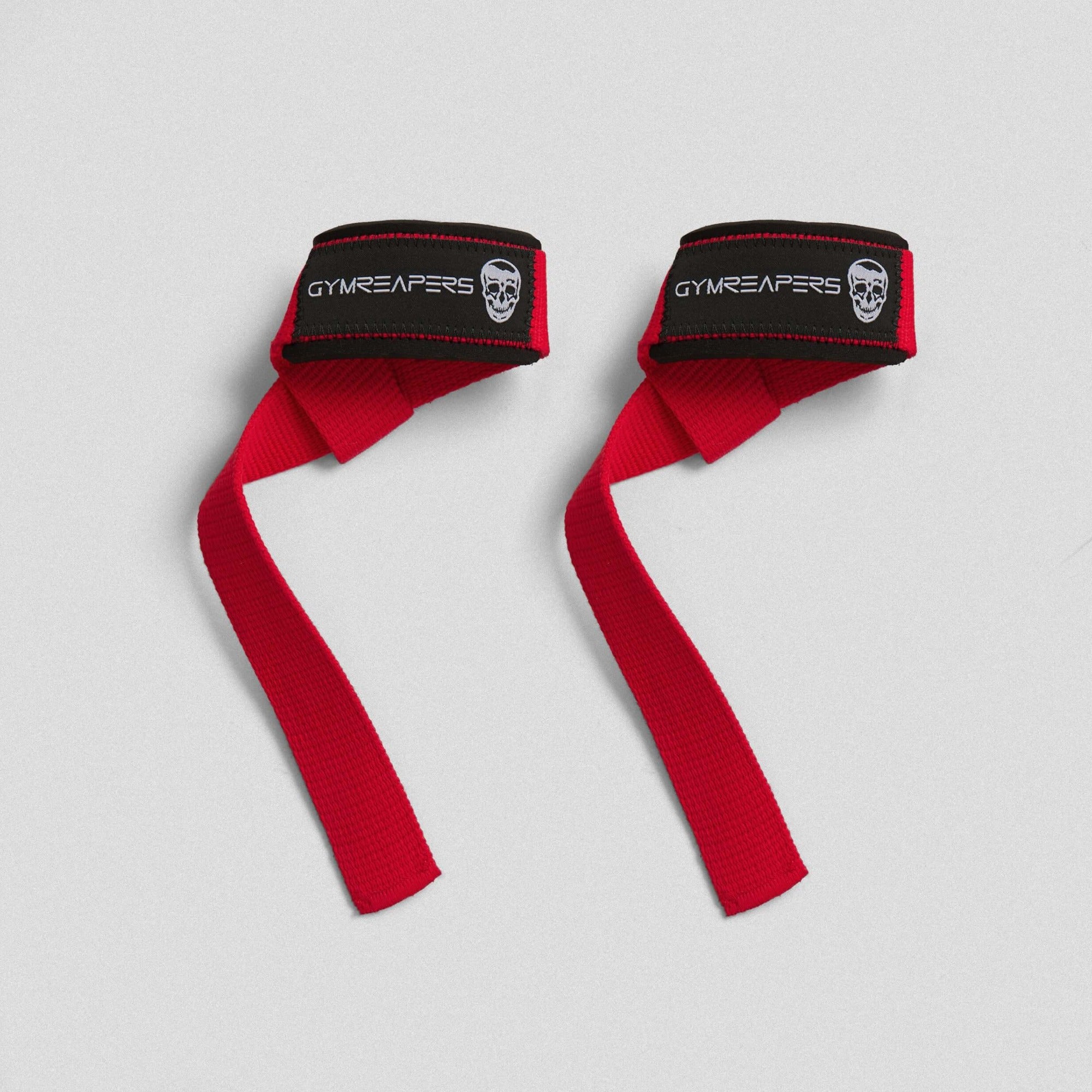 Premium Padded Gymreapers lifting straps red black colorway detail shot