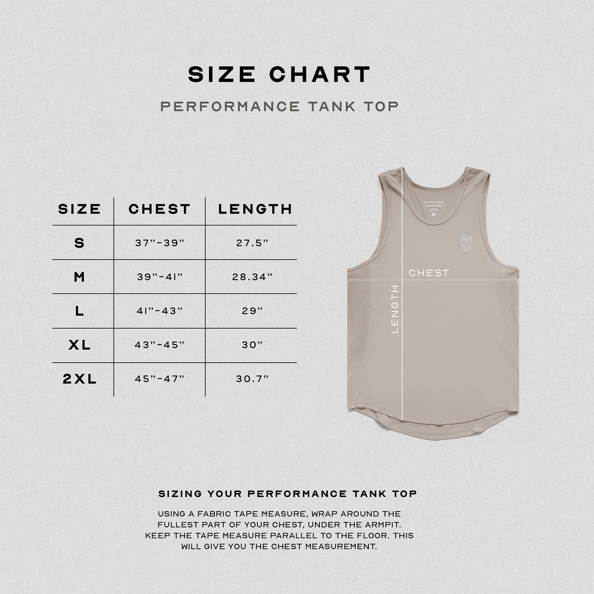 taupe performance tank top size guide