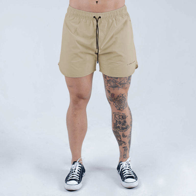 dynamic training shorts with liner in tan