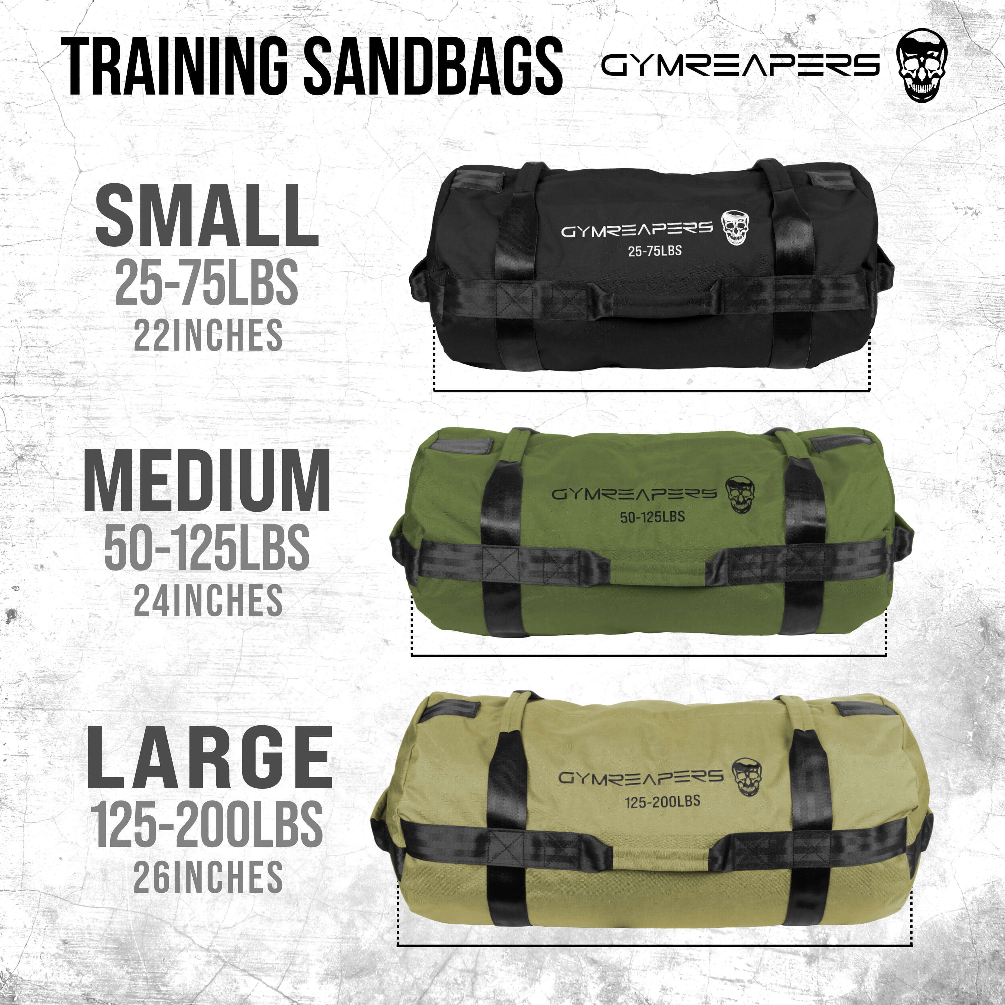 training sandbag sizes and dimensions